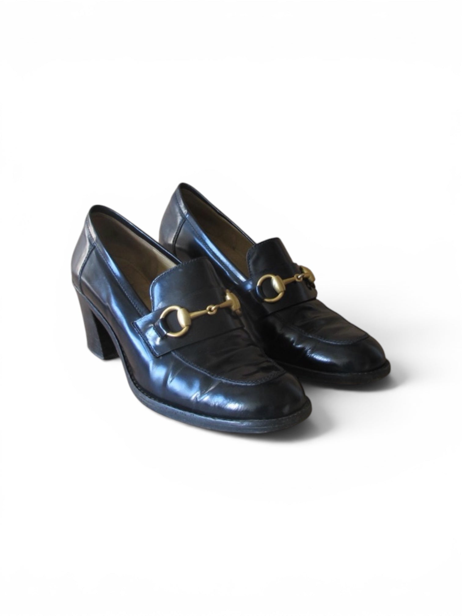 Vintage 90s Gucci horsebit black heels loafers 37
