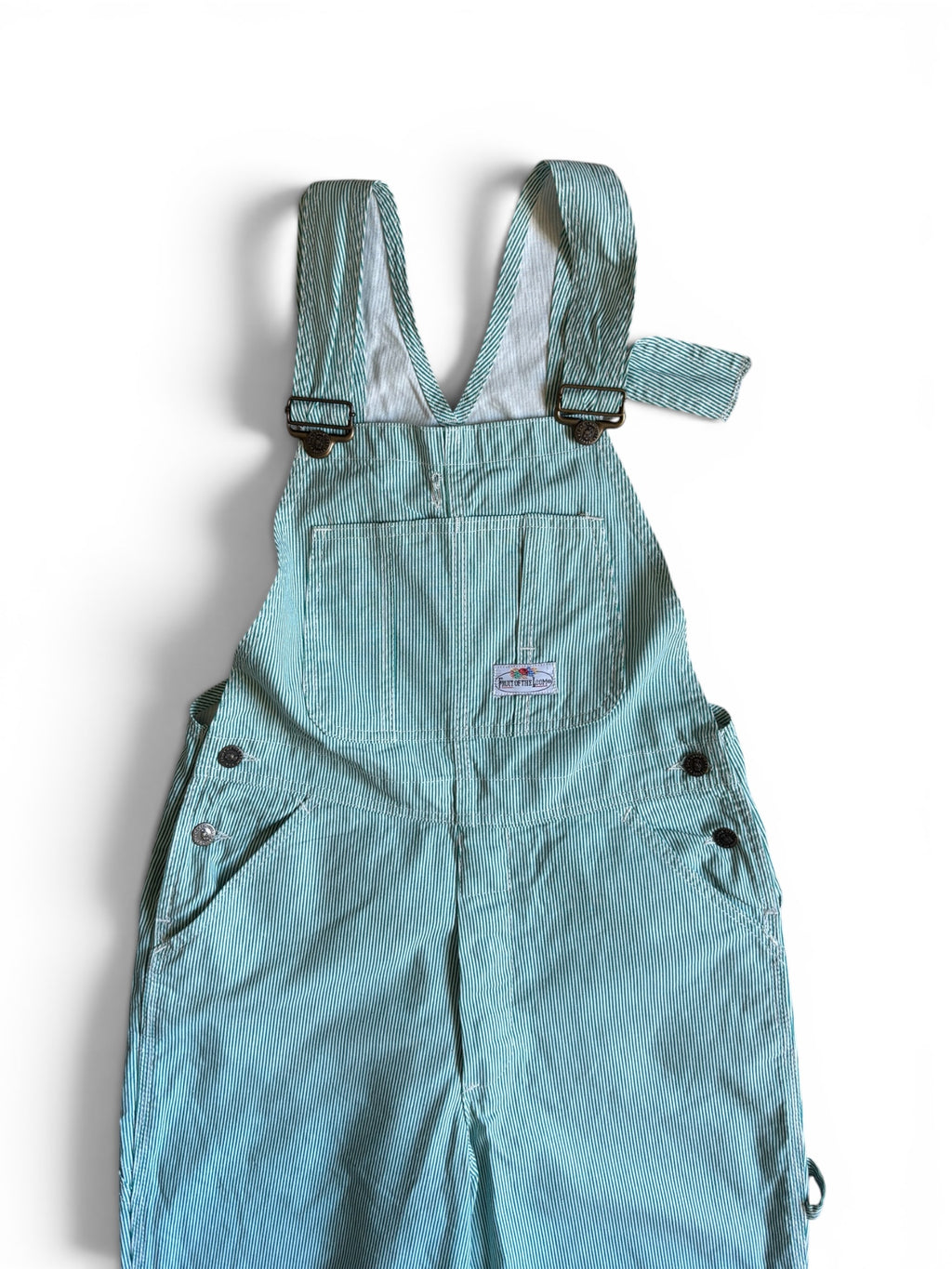 Vintage 80's Fruit Of The Loom usa striped green Bib overalls