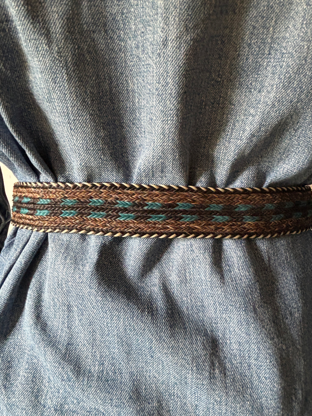 Vintage western horsehairs hand braided and tooled leather belt made in usa sz 30
