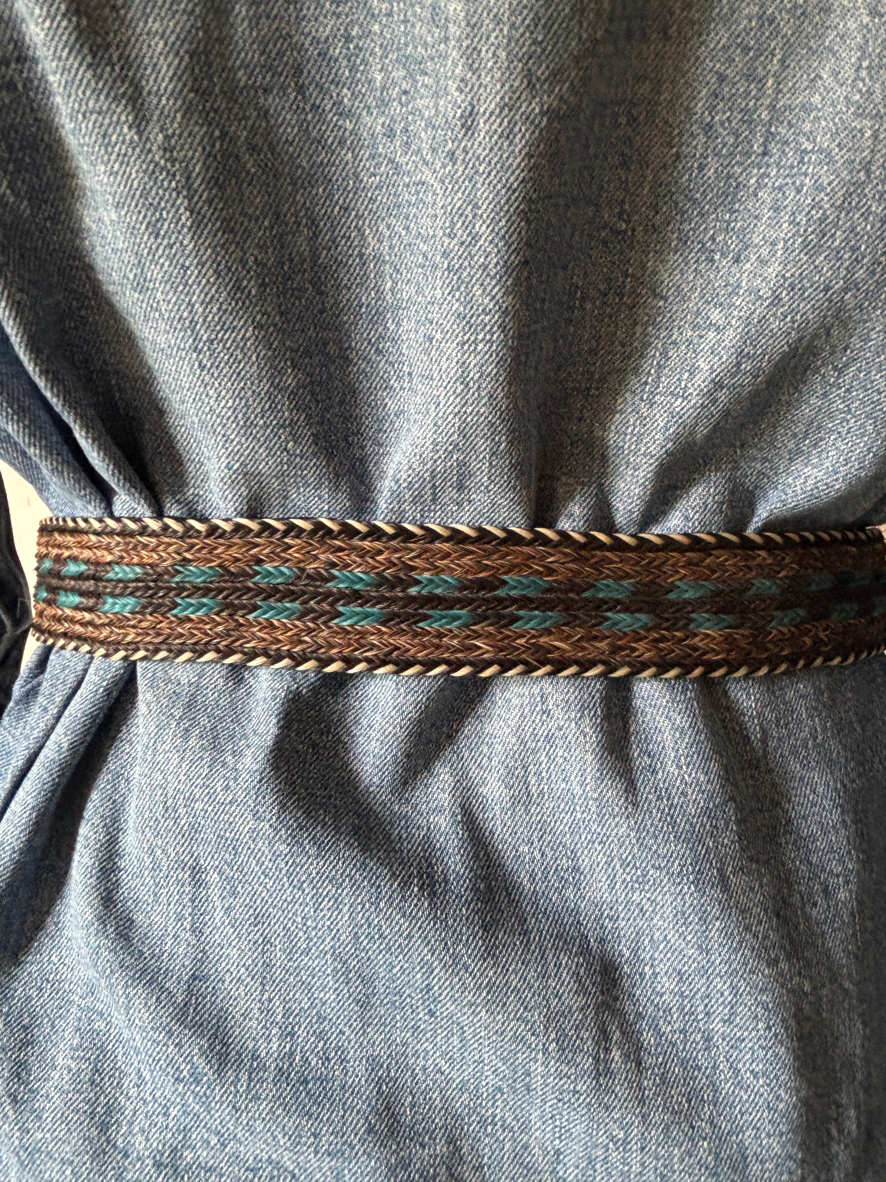 Vintage western horsehairs hand braided and tooled leather belt made in usa sz 30