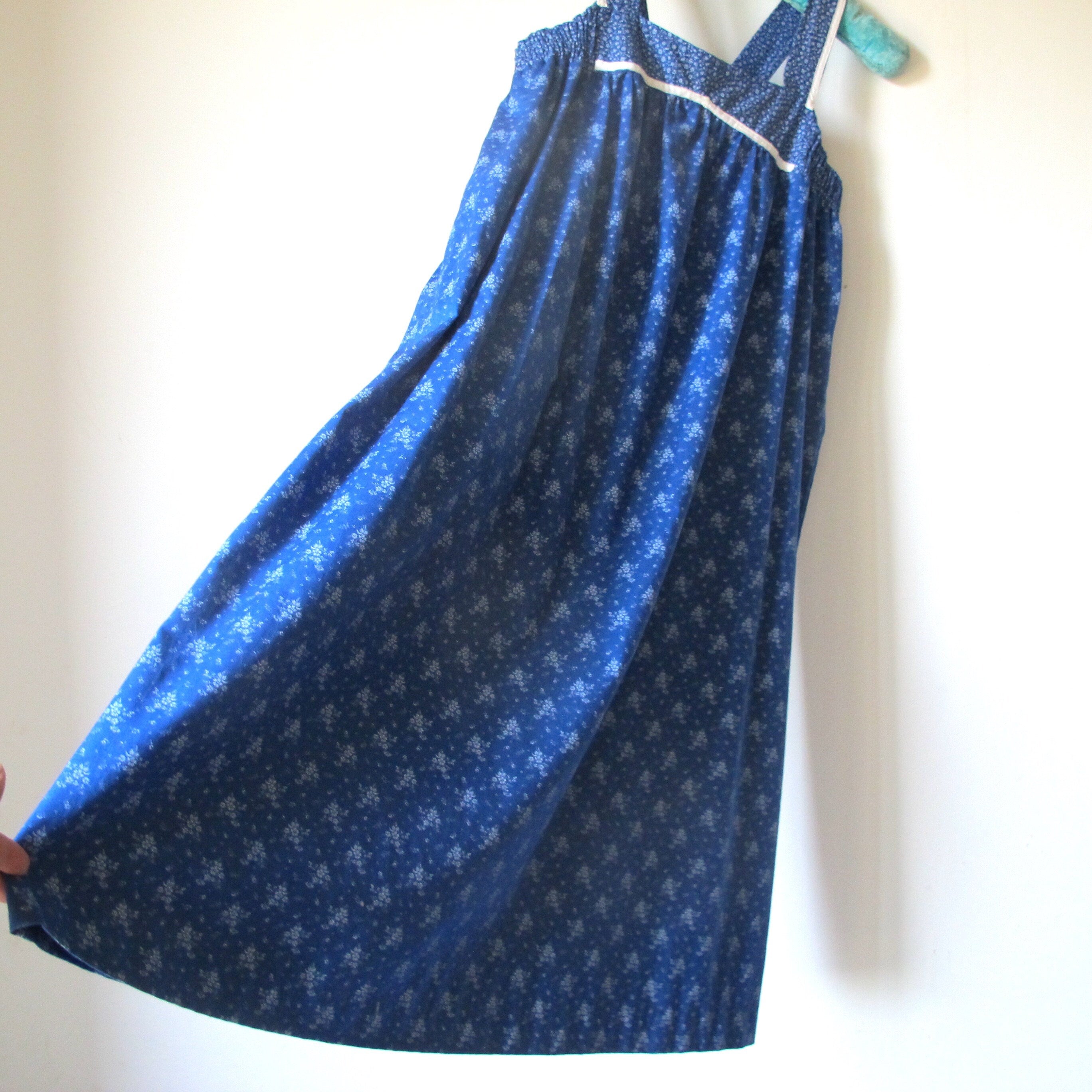 VIntage 70's French Ditsy Floral Blue cotton folk summer dress