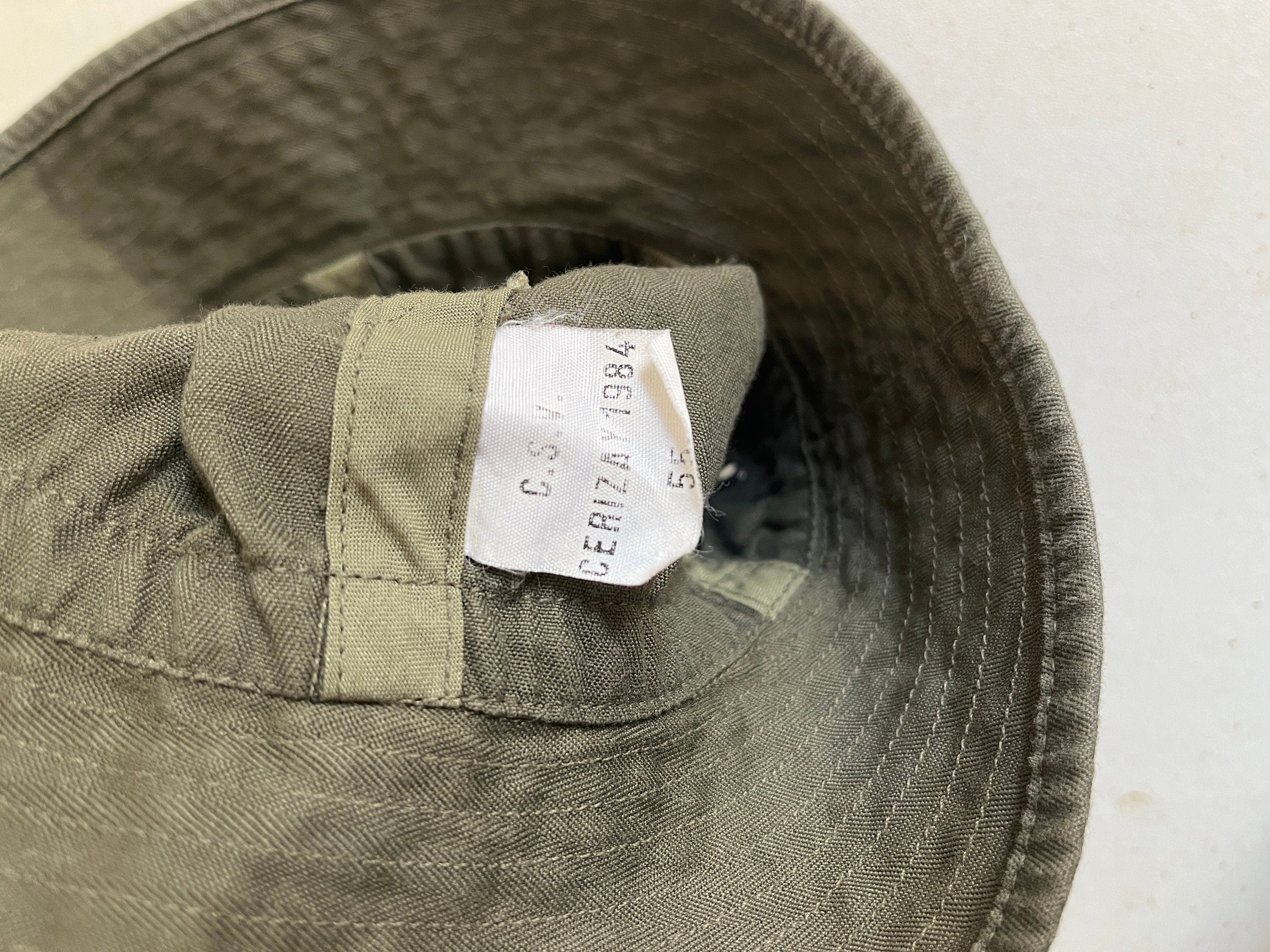 Vintage 80's French Army Kaki herringbone Cotton bucket hat