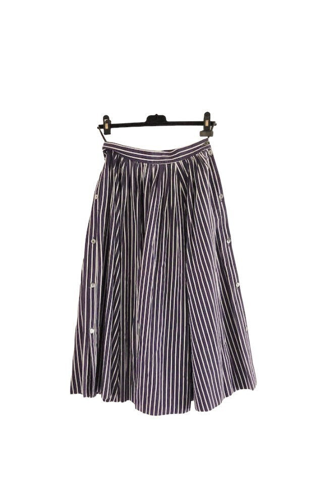 Vintage 90s Laura Ashley GB blue and white striped cotton button down skirt