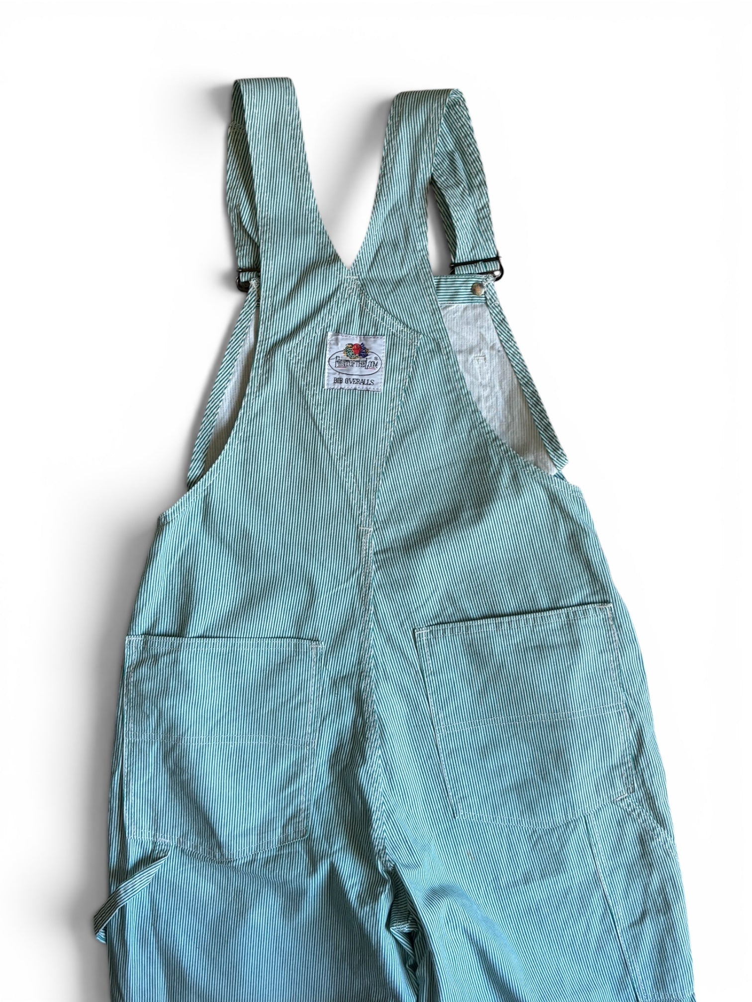 Vintage 80's Fruit Of The Loom usa striped green Bib overalls