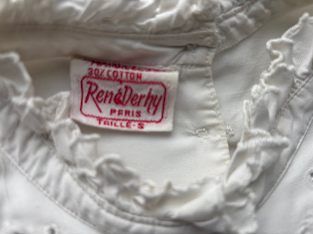 Vintage late 70s Broderie Anglaise René Derhy white ruffles blouse made in India XS/S