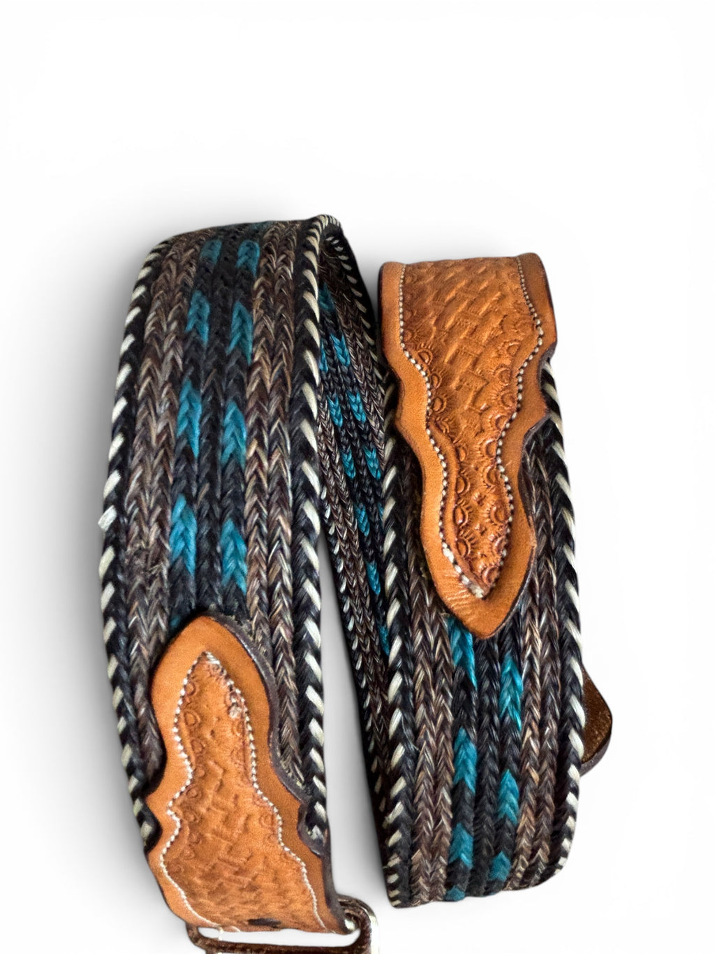 Vintage western horsehairs hand braided and tooled leather belt made in usa sz 30