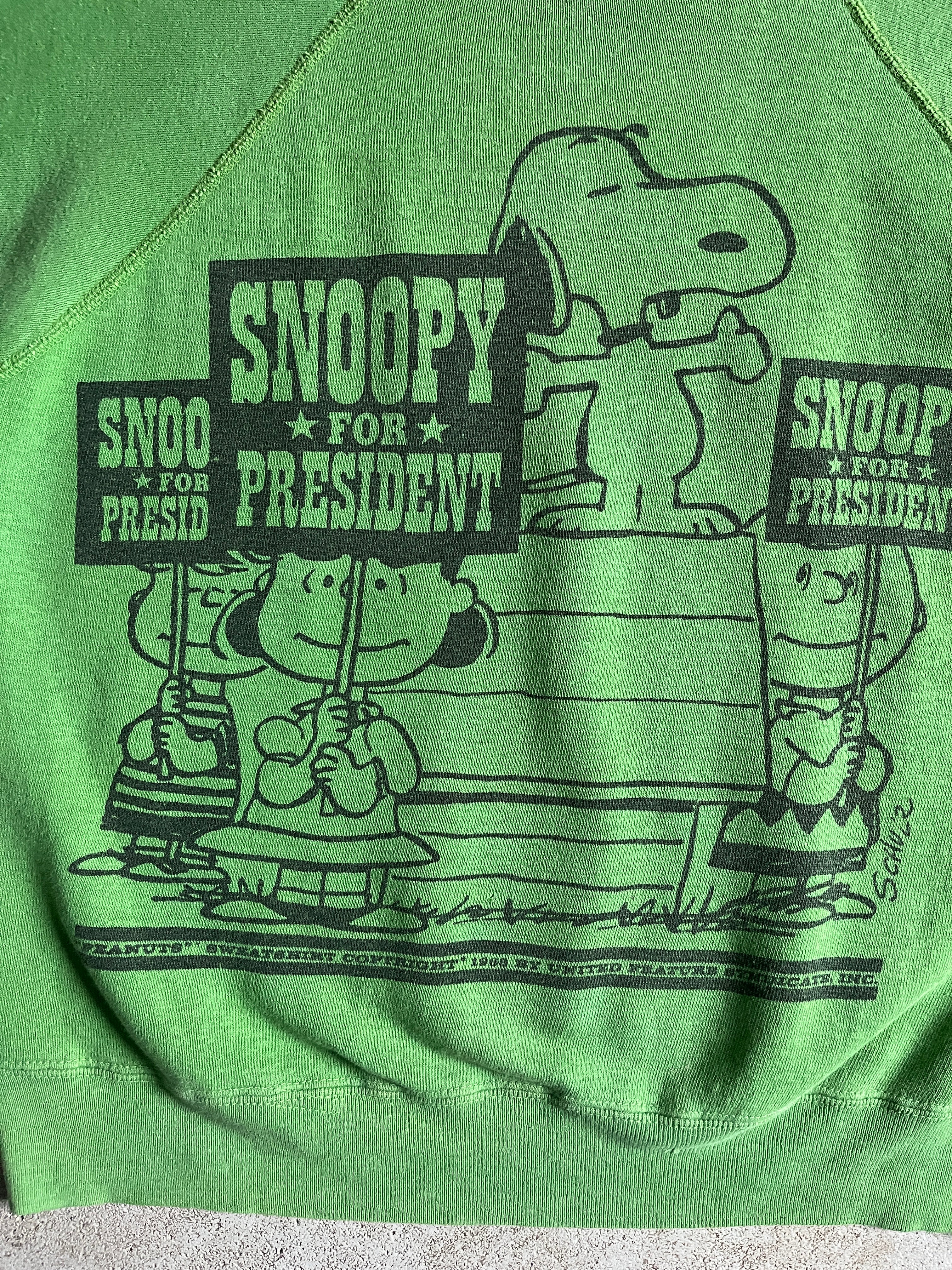 Rare Vintage 60's Mayo Spruce usa Peanuts gang "Snoopy for President" green short sleeves sweatshirt S