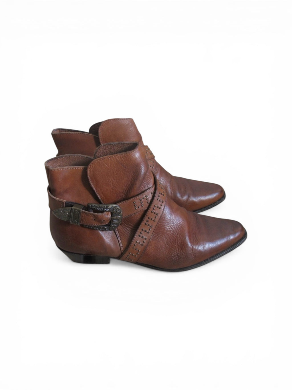 Vintage 80's western leather ankle buckles boots Italian made 38