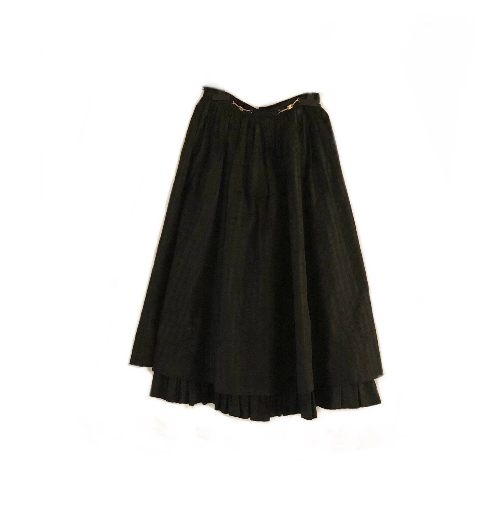 Vintage CELINE Black silk Taffetas Ballet Skirt with Triomph gold chain link belt