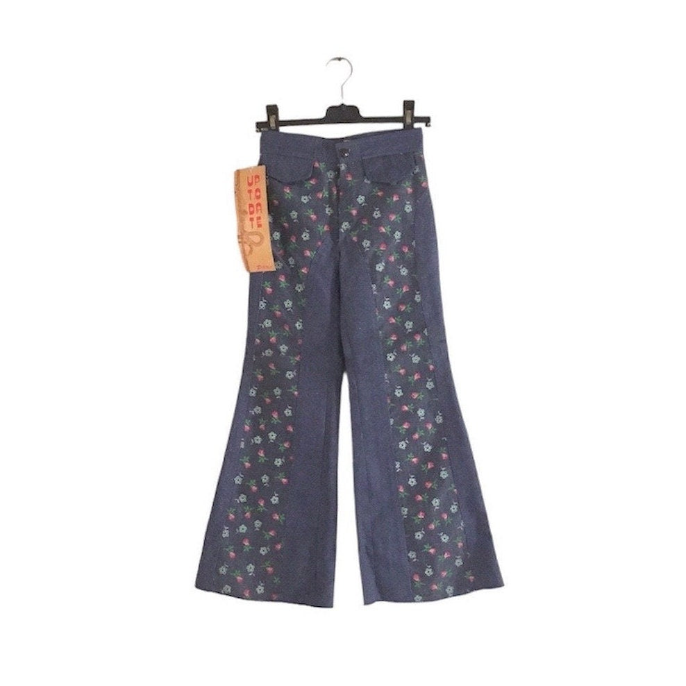 70s Vintage Kids Floral Bell Bottom Jeans • French Deadstock 4 years or 8 years