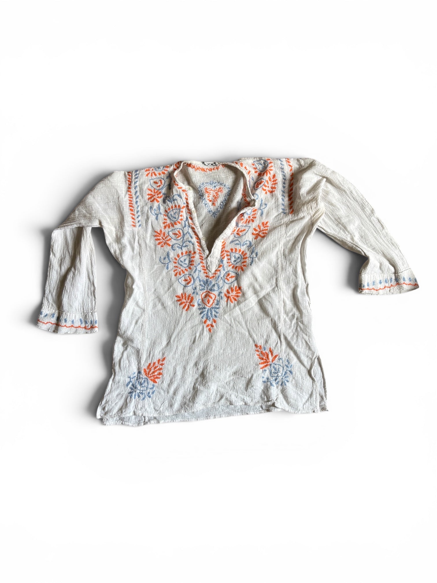 Vintage 70's Indian crepe de coton tunique brodée S/M