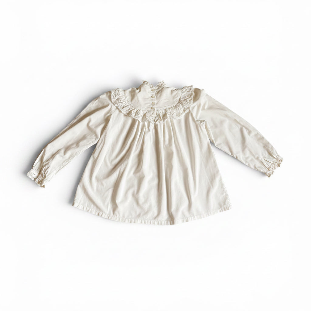 Vintage late 70s Broderie Anglaise René Derhy white ruffles blouse made in India XS/S