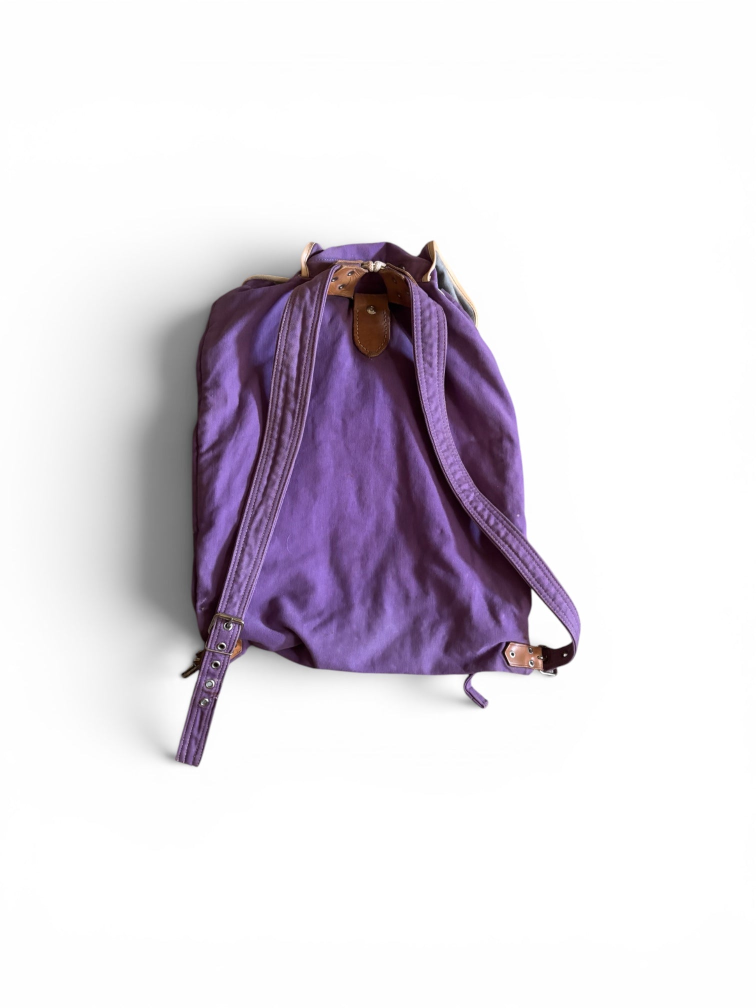 Vintage 70's cotton canvas & Leather trims purple backpack bag