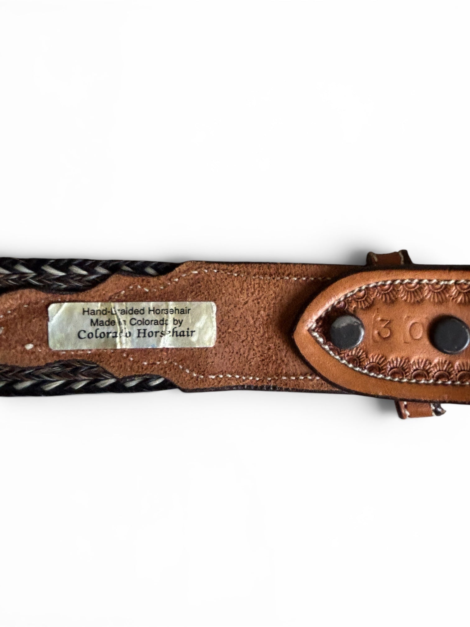 Vintage western horsehairs hand braided and tooled leather belt made in usa sz 30