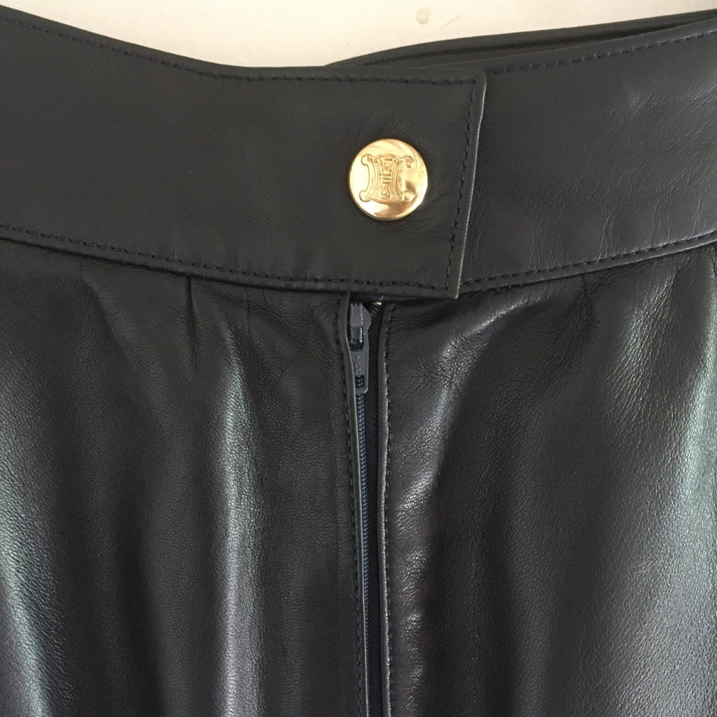 Vintage Celine dark blue lambskin leather high waisted skirt with gold chain brass 36/38