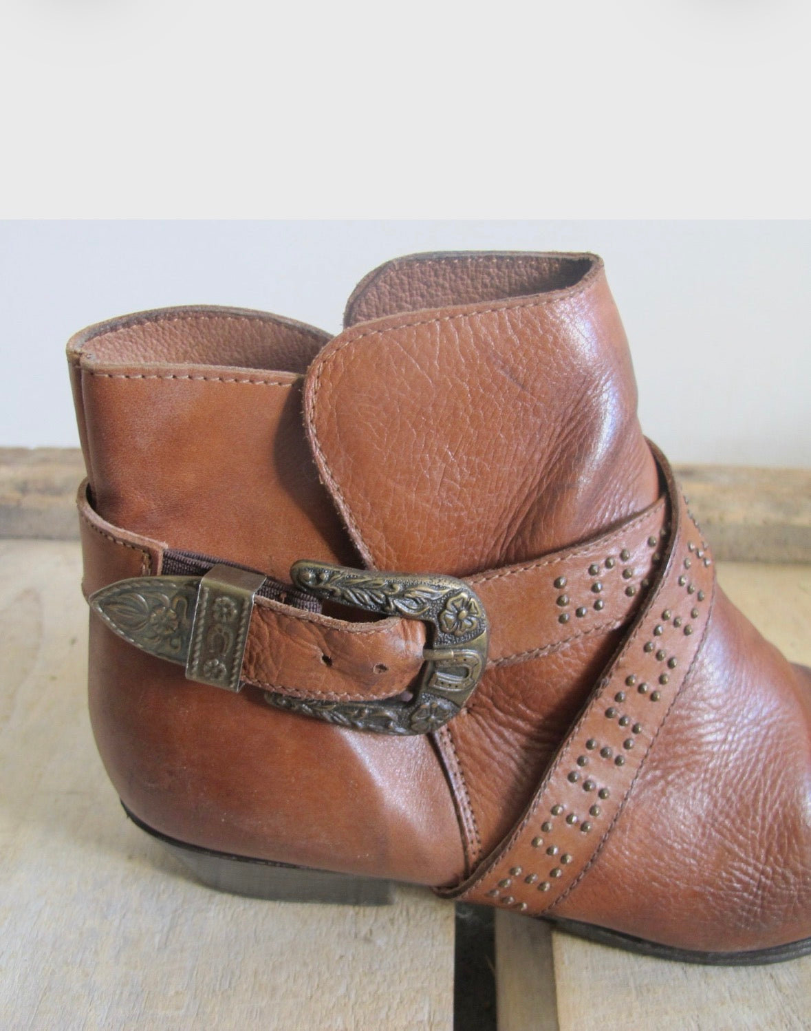 Vintage 80's western leather ankle buckles boots Italian made 38