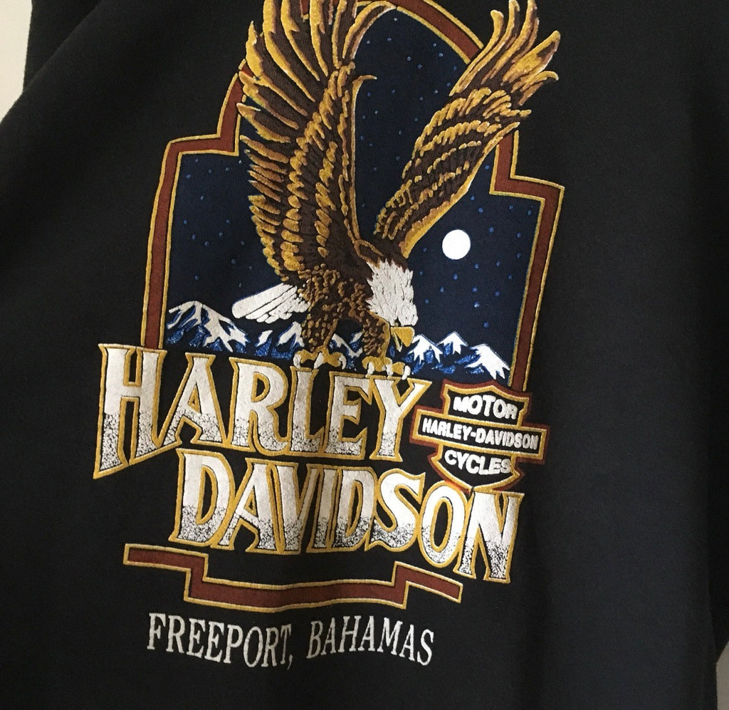 Vintage 80's Harley Davidson Bahamas Fadded black sweatshirt by Fruit Of The Loom Made in Usa  XL