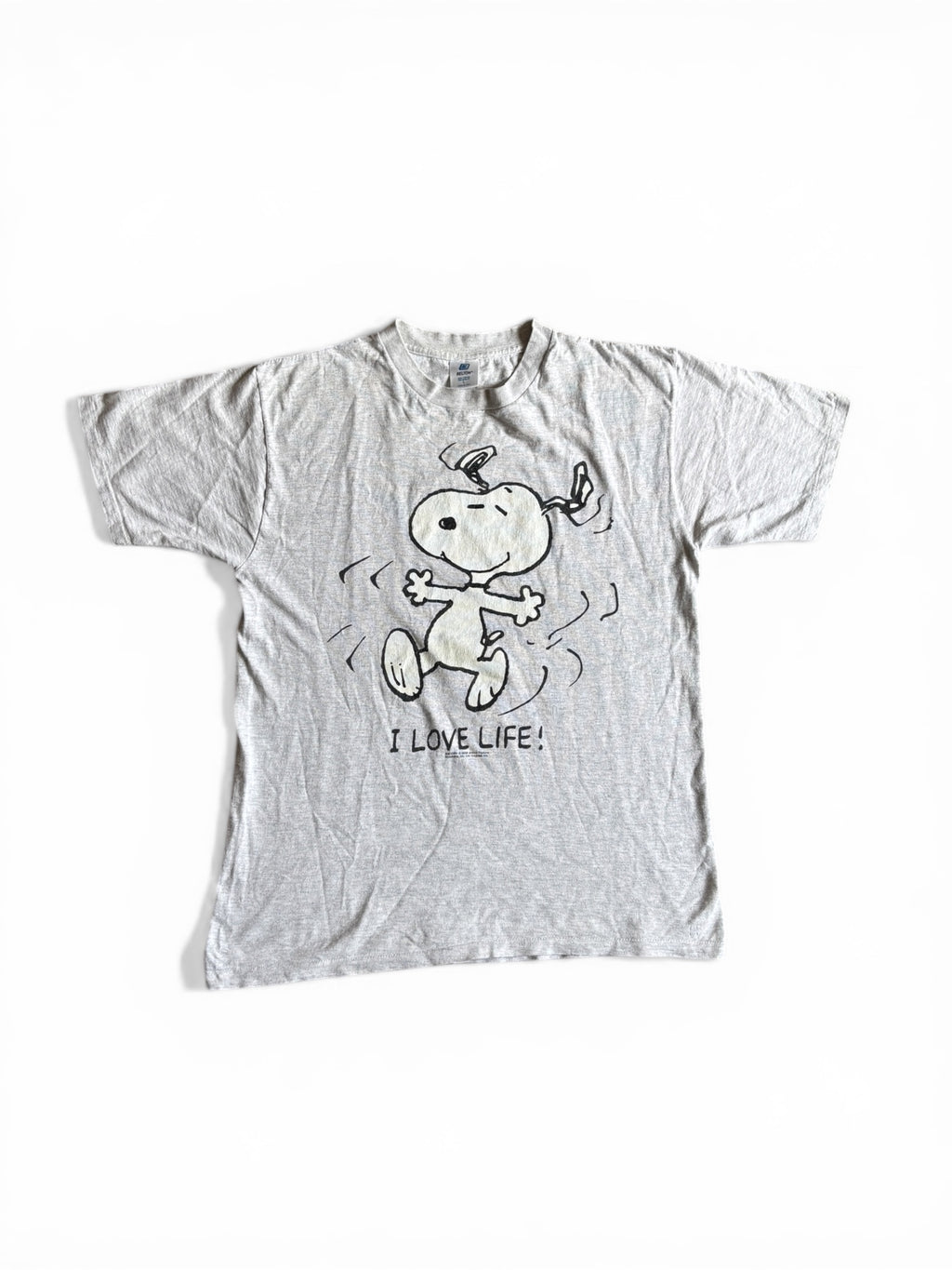 Vintage 90's Snoopy 'I Love Life' grey t-shirt made in usa L