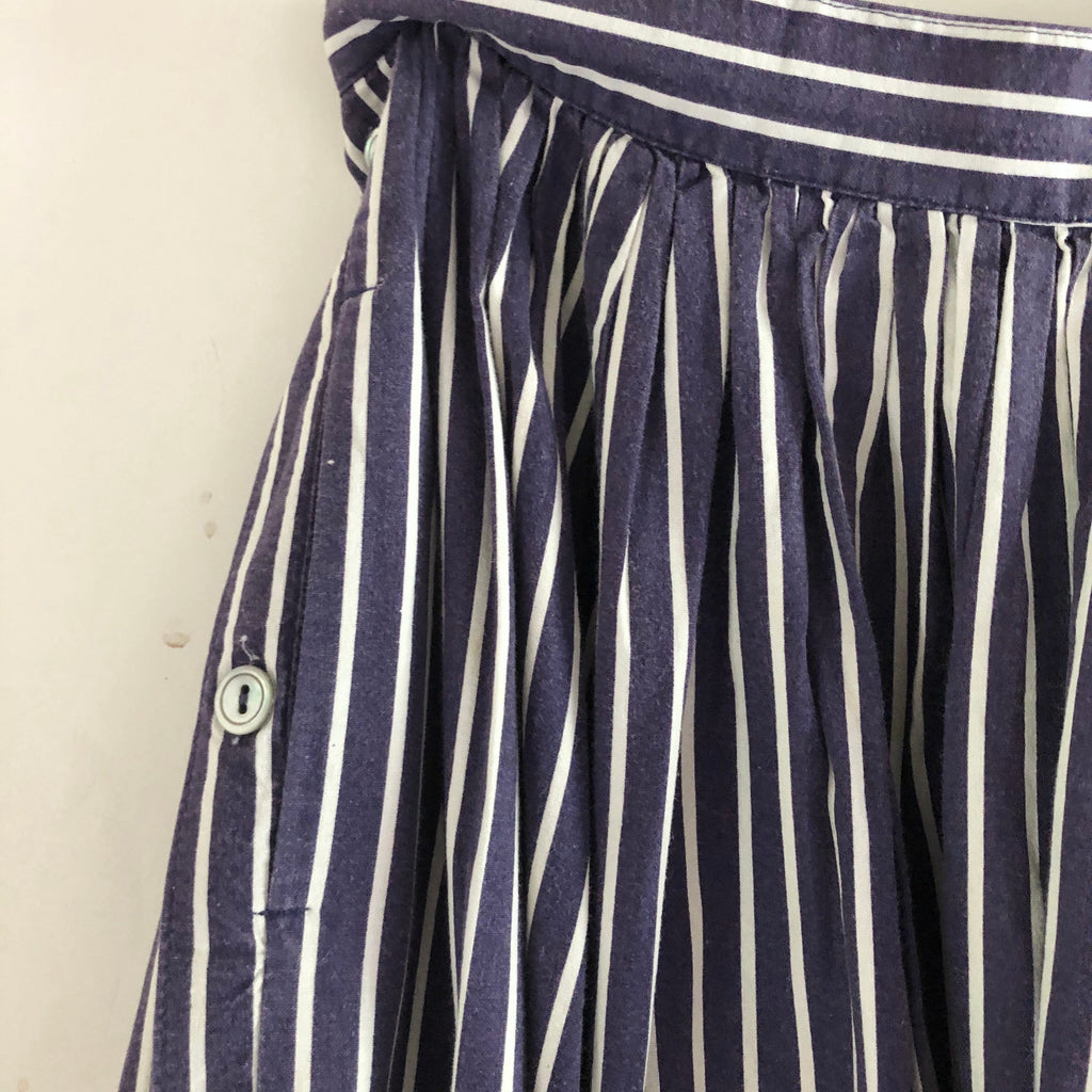 Vintage 90s Laura Ashley GB blue and white striped cotton button down skirt
