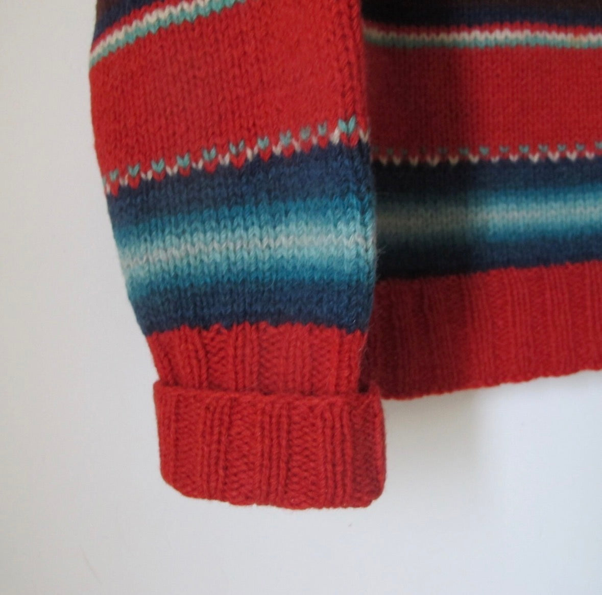 Rare Vintage 80's Ralph Lauren handknit Native American wool red stripes sweater S