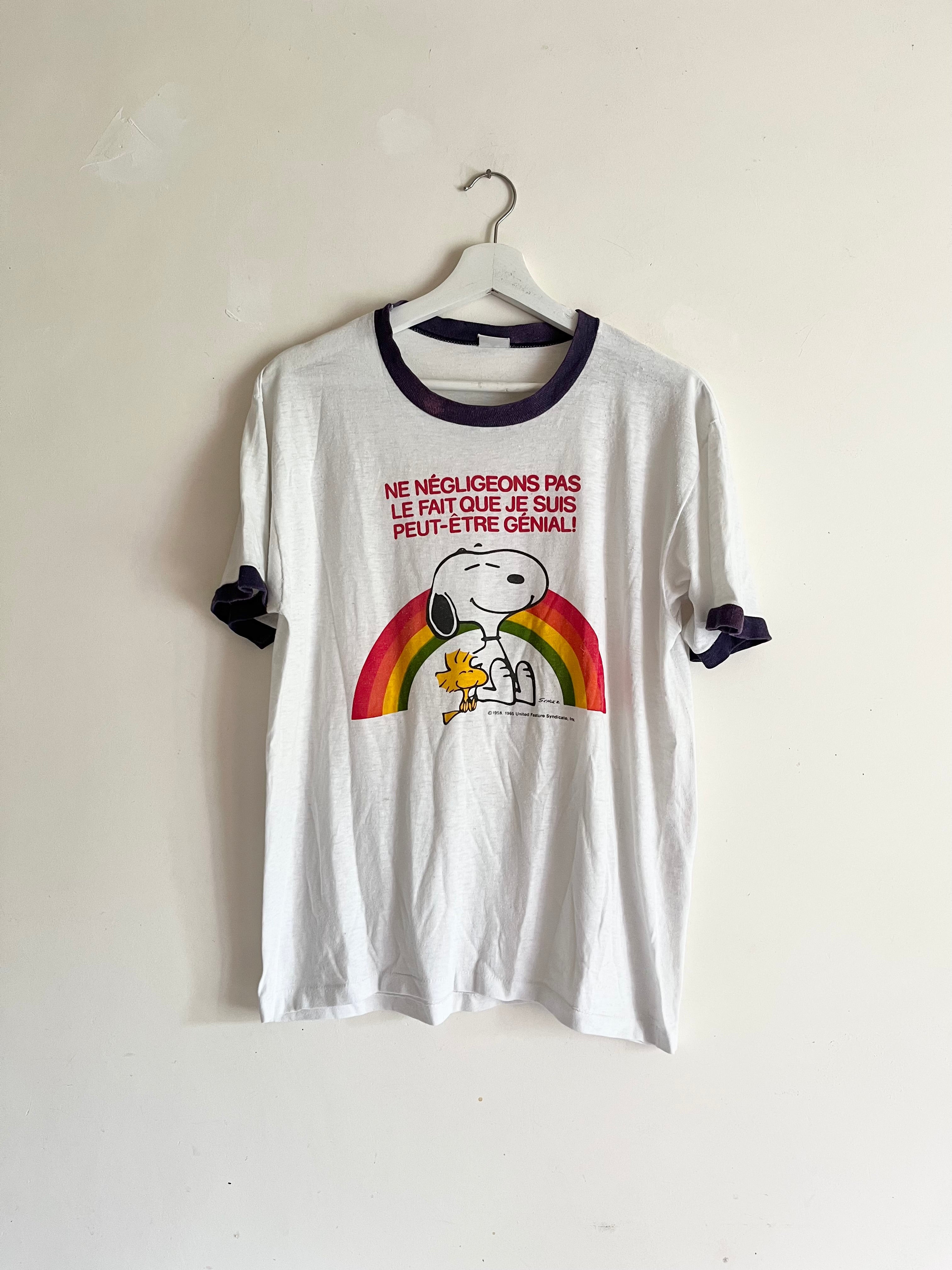 Rare Vintage 70's  thin ringer Snoopy rainbow t-shirt M