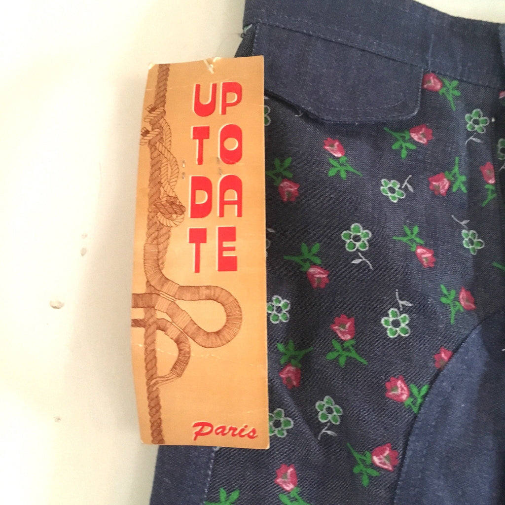 70s Vintage Kids Floral Bell Bottom Jeans • French Deadstock 4 years or 8 years