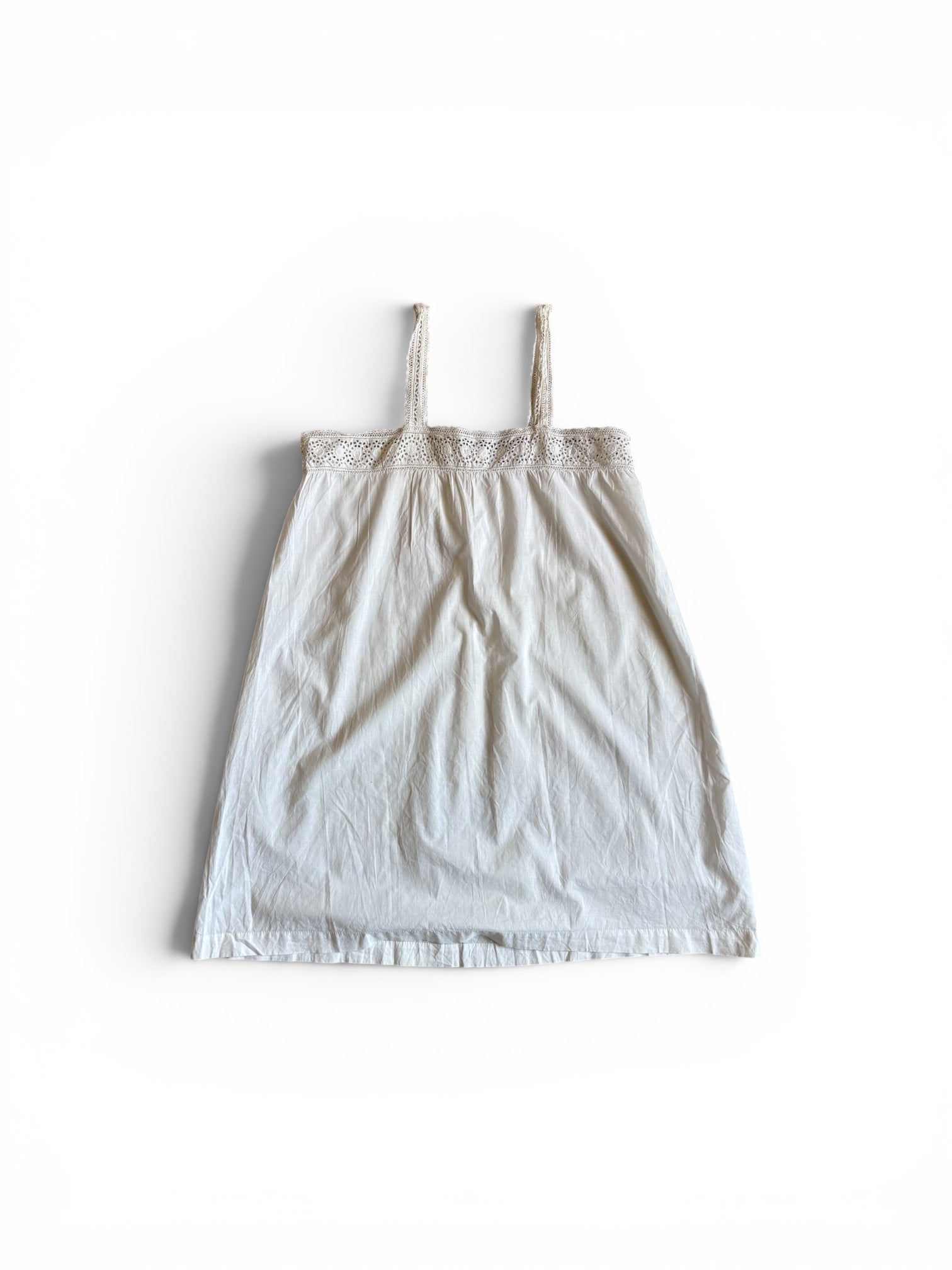 Vintage Old French broderie Anglaise white cotton mini dress