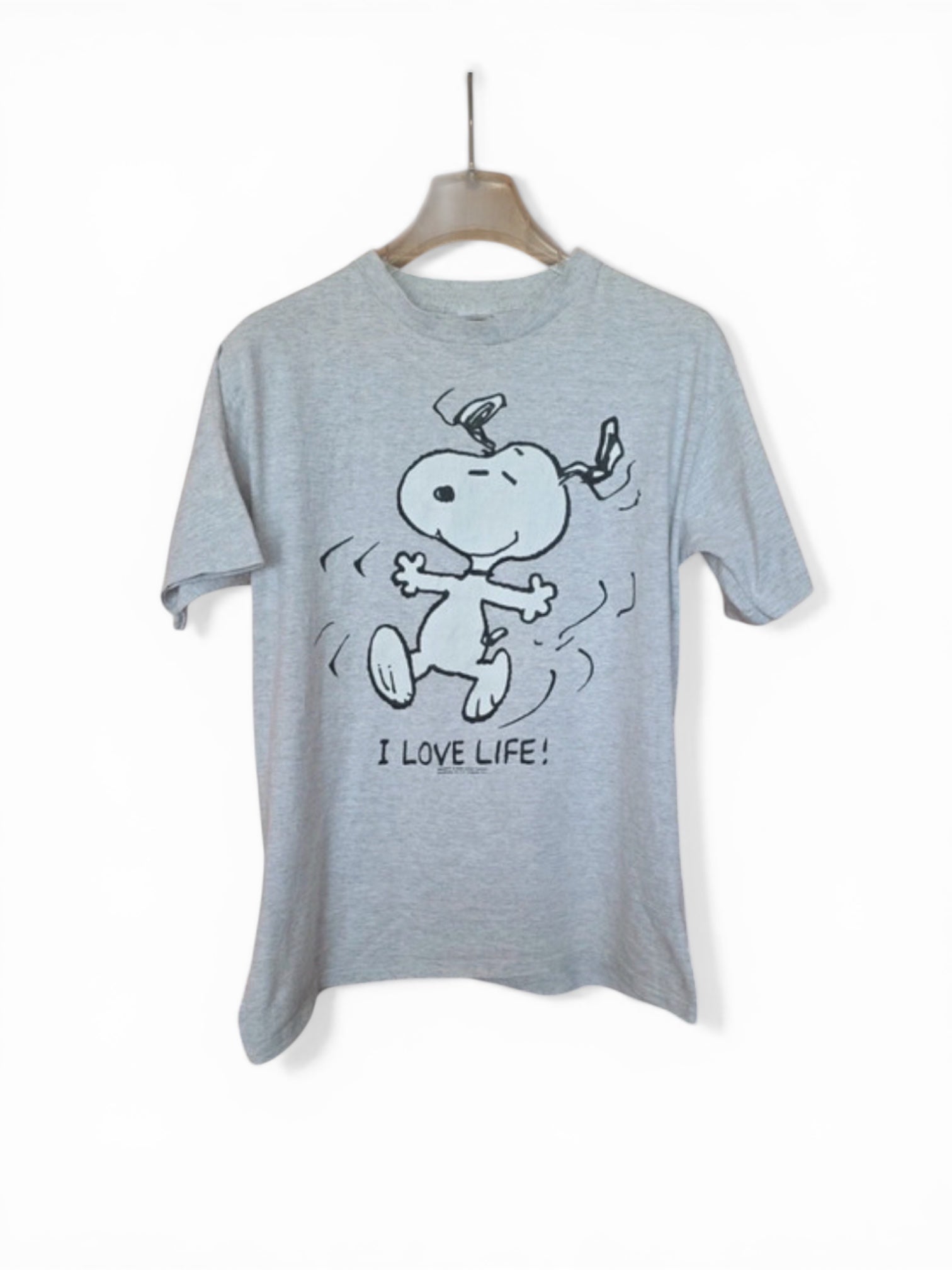 Vintage 90's Snoopy 'I Love Life' grey t-shirt made in usa L
