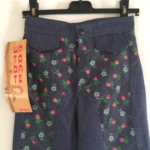 70s Vintage Kids Floral Bell Bottom Jeans • French Deadstock 4 years or 8 years