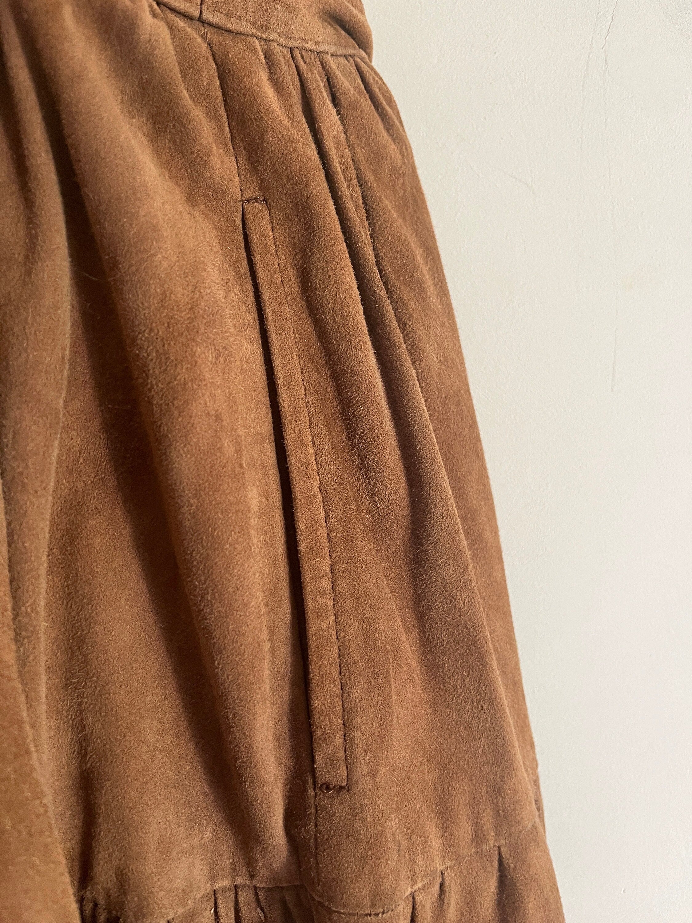Vintage 80's 90's Ralph Lauren Tan brown Suede leather skirt 10 US