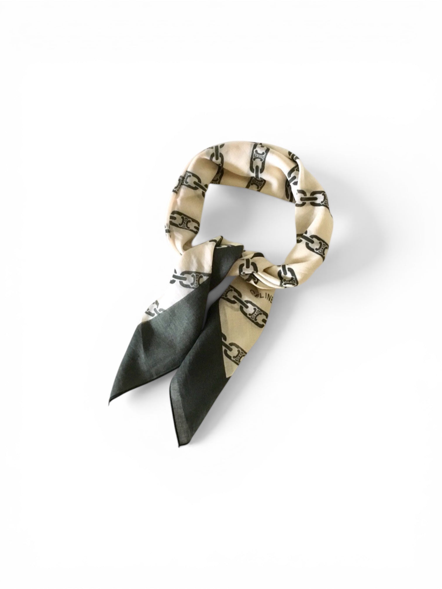 Vintage Celine triomphe pattern green cotton bandana