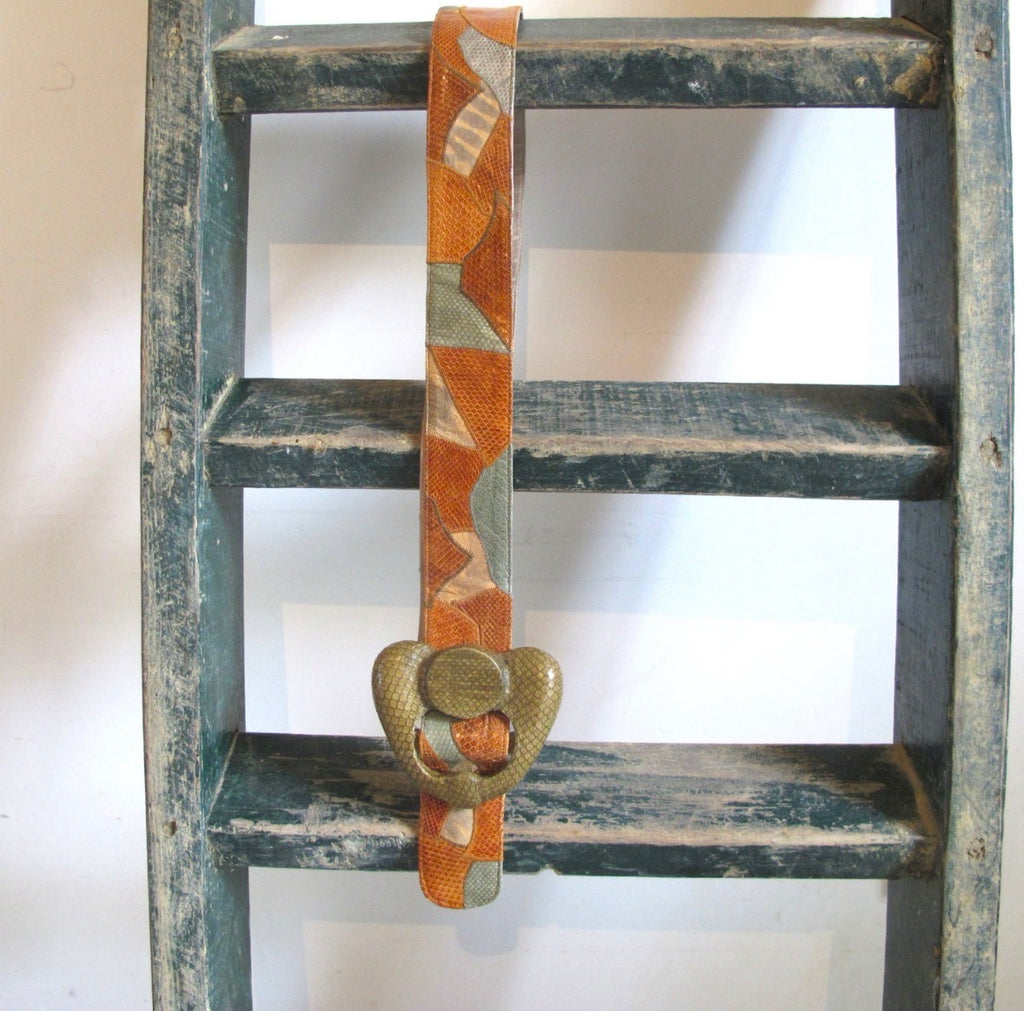 Vintage 70's reptile leather Patchwork Belt