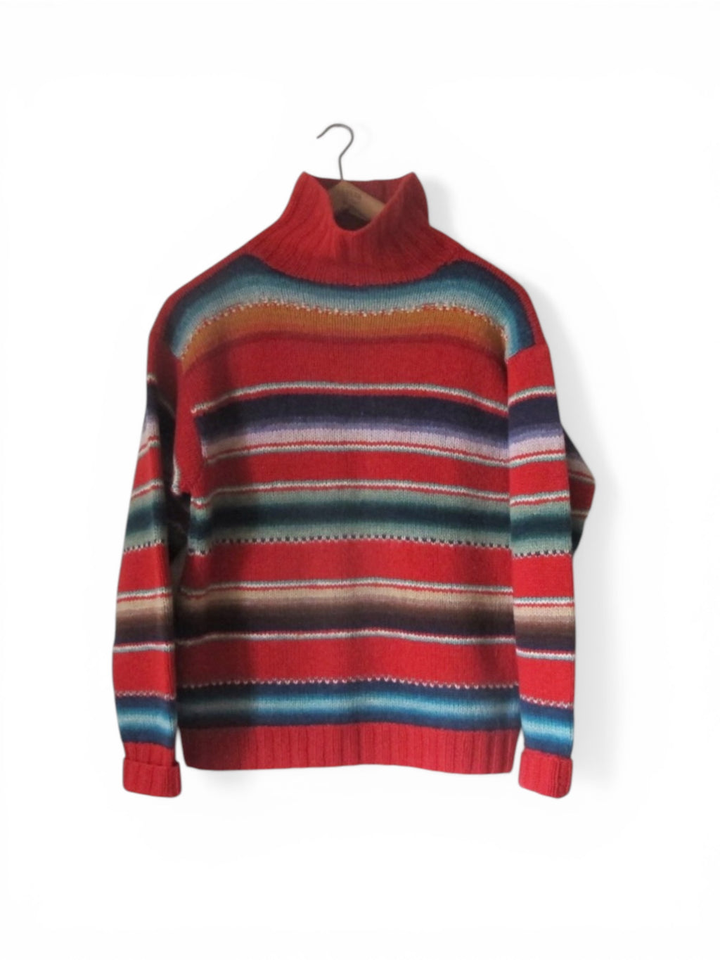 Rare Vintage 80's Ralph Lauren handknit Native American wool red stripes sweater S