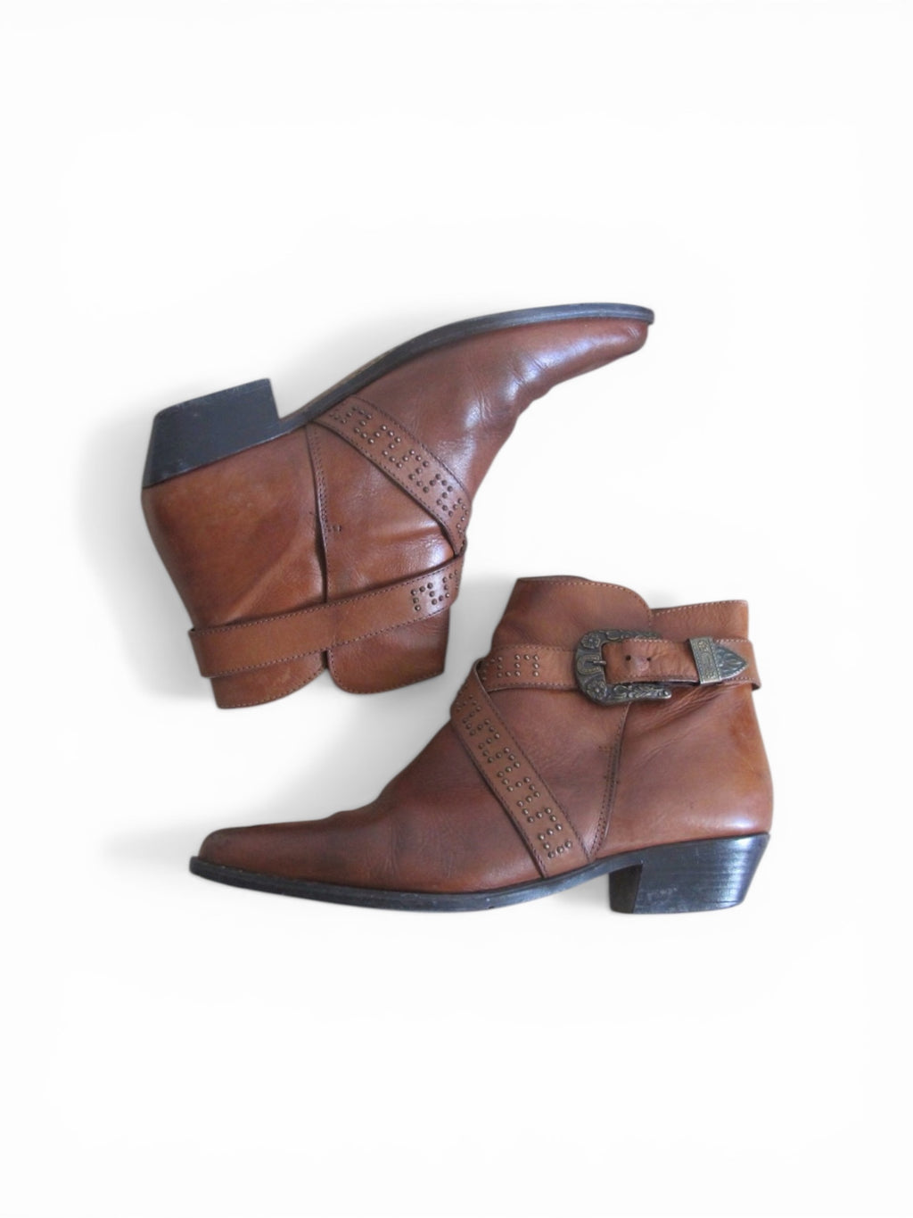 Vintage 80's western leather ankle buckles boots Italian made 38
