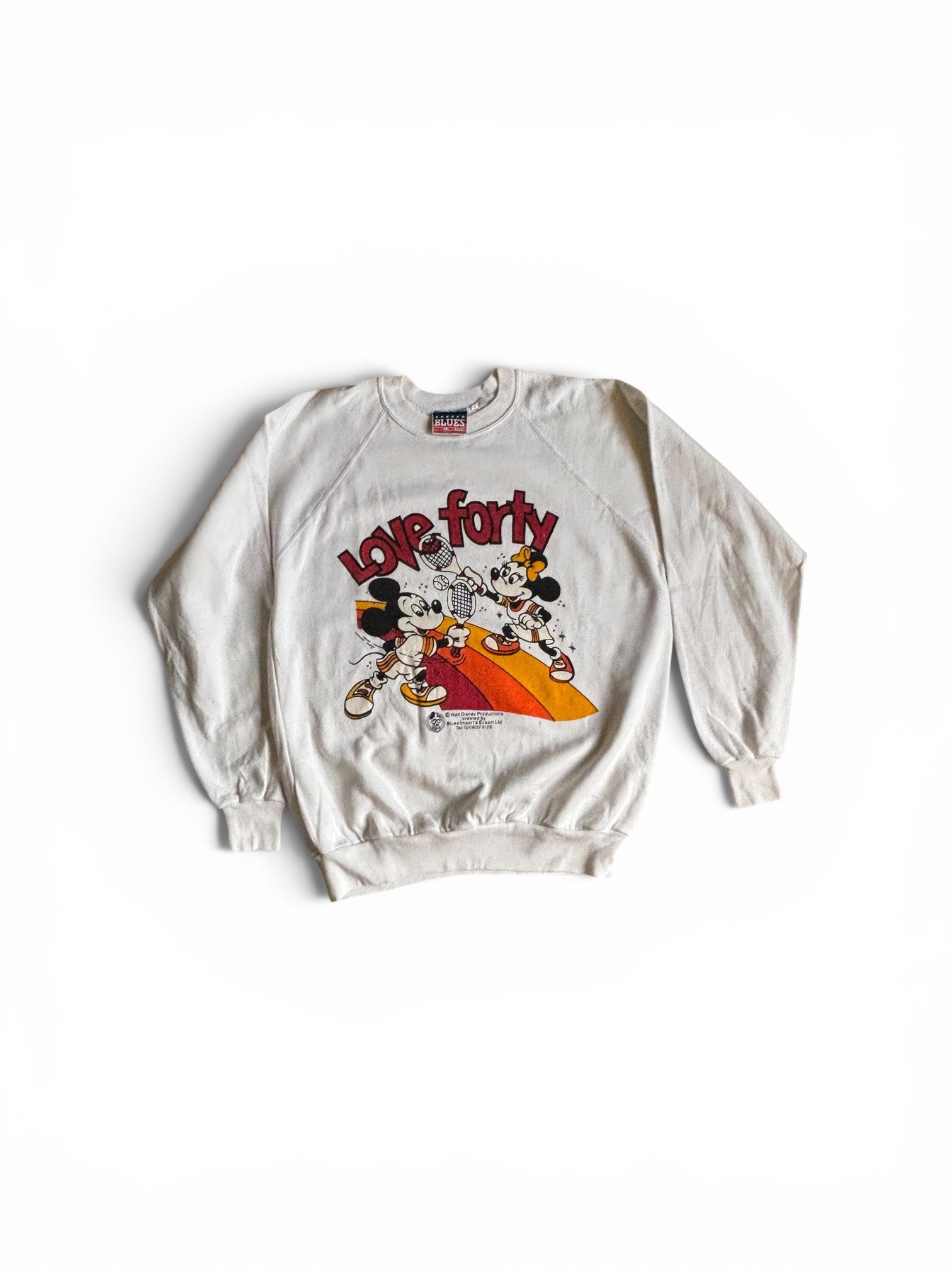 Vintage 80s Mickey & Minnie Mouse Love 40 Tennis white raglan sweatshirt L