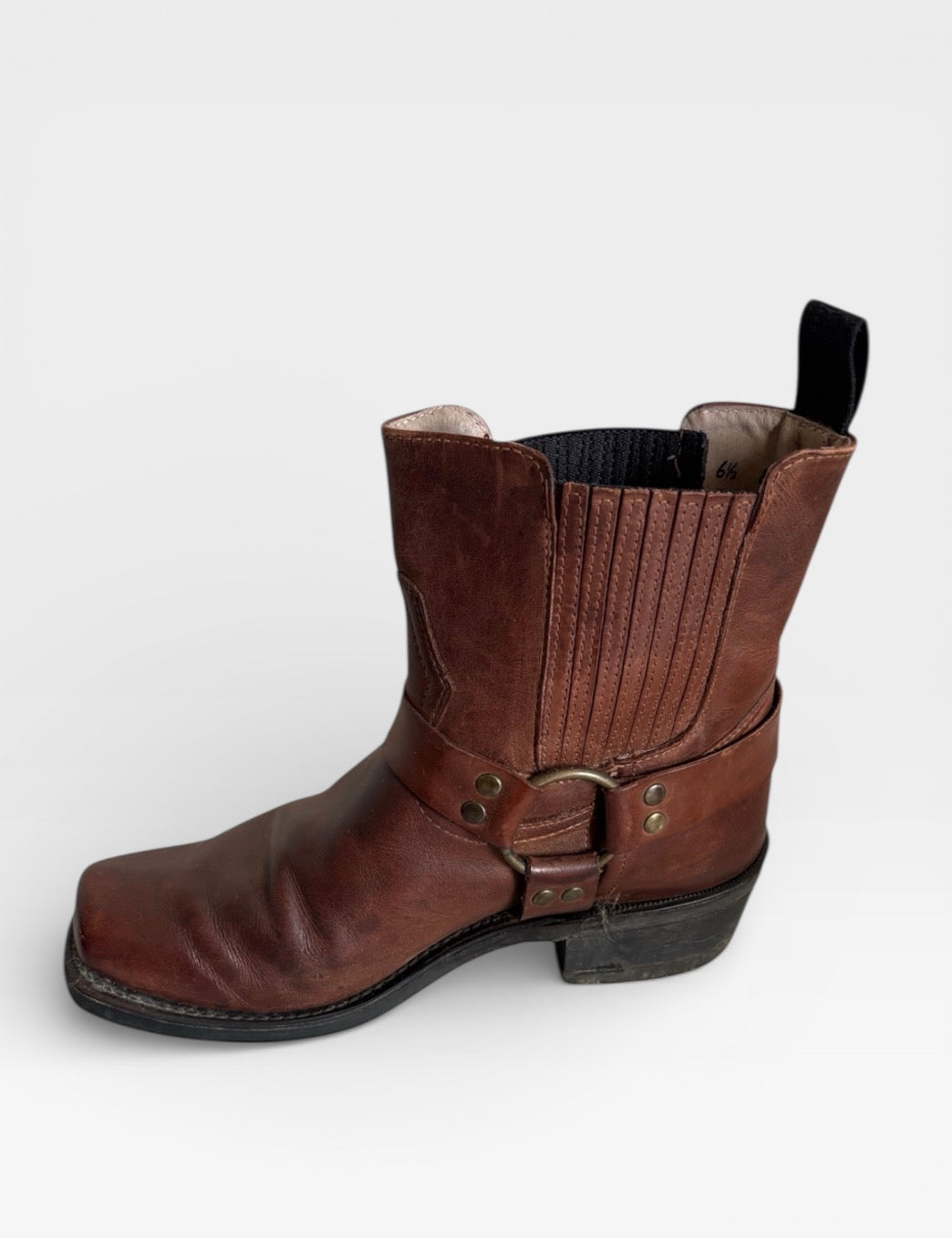 Vintage brown leather harness boots handmade in Canada 38