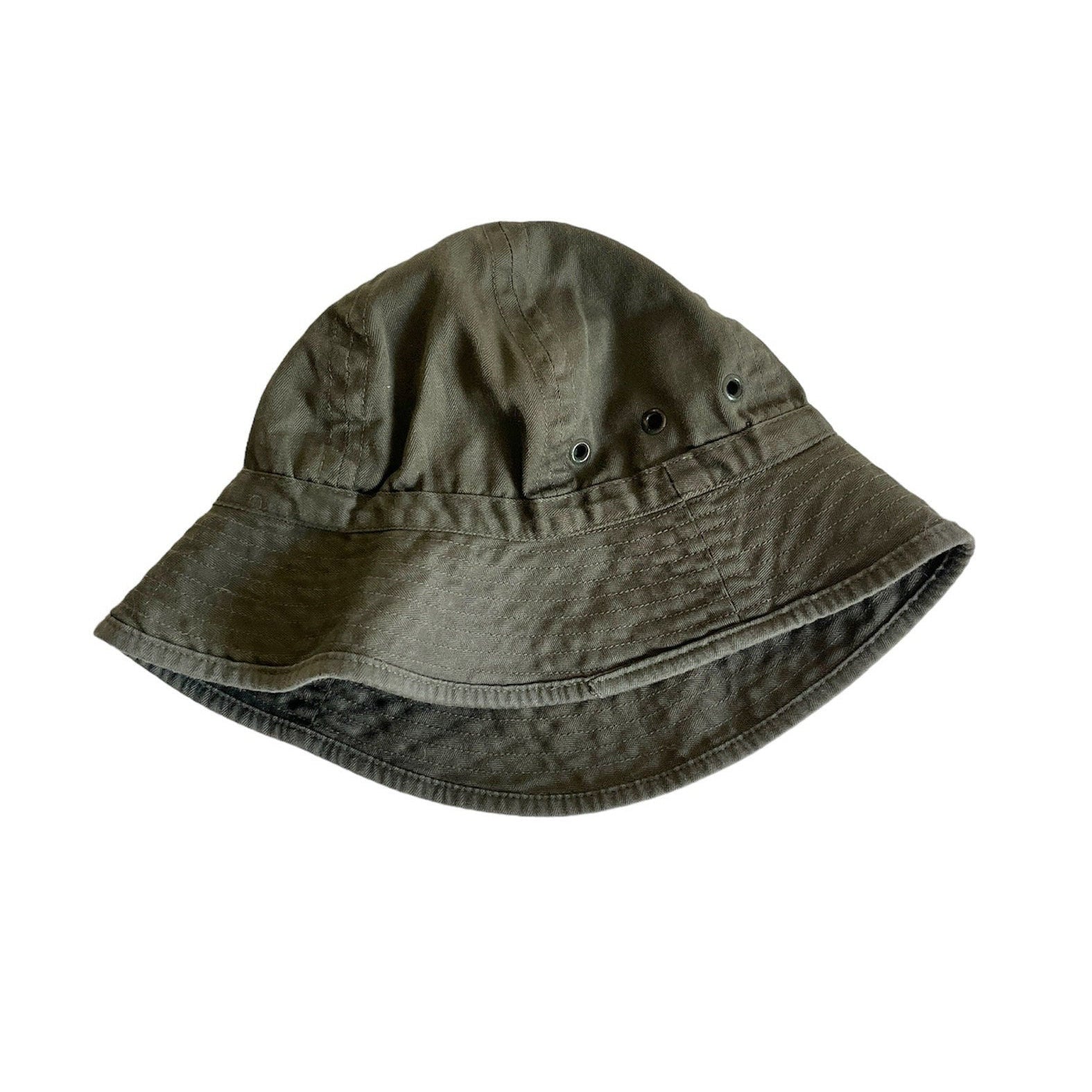 Vintage 80's French Army Kaki herringbone Cotton bucket hat