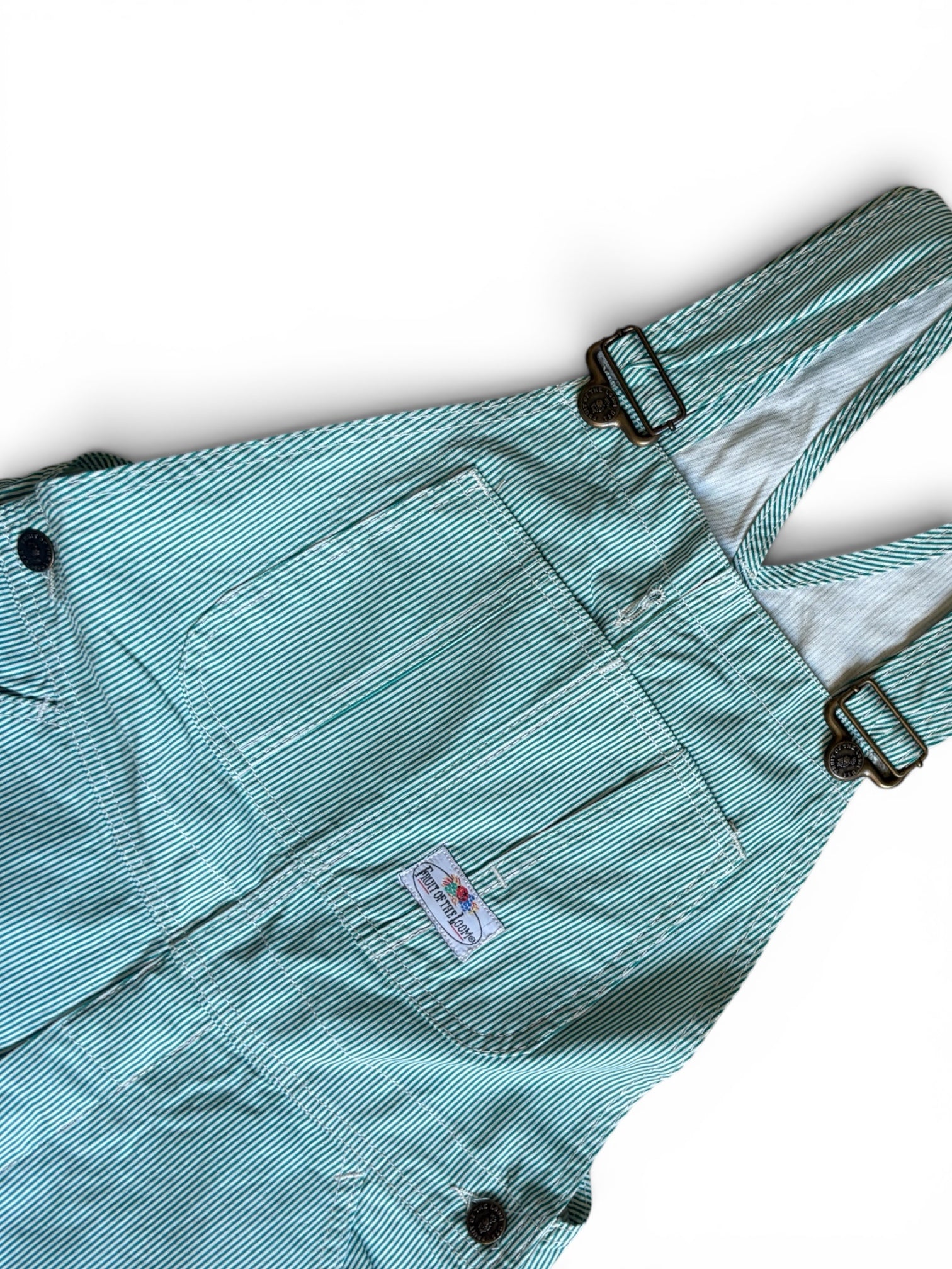 Vintage 80's Fruit Of The Loom usa striped green Bib overalls