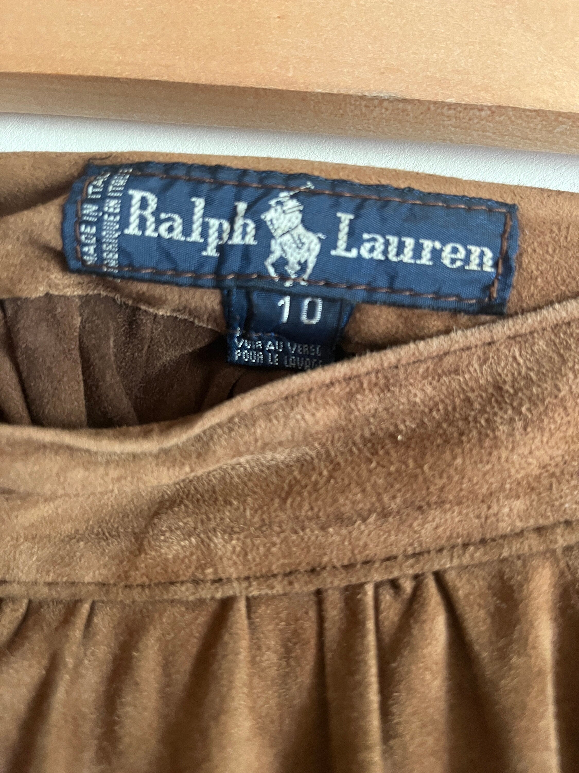 Vintage 80's 90's Ralph Lauren Tan brown Suede leather skirt 10 US
