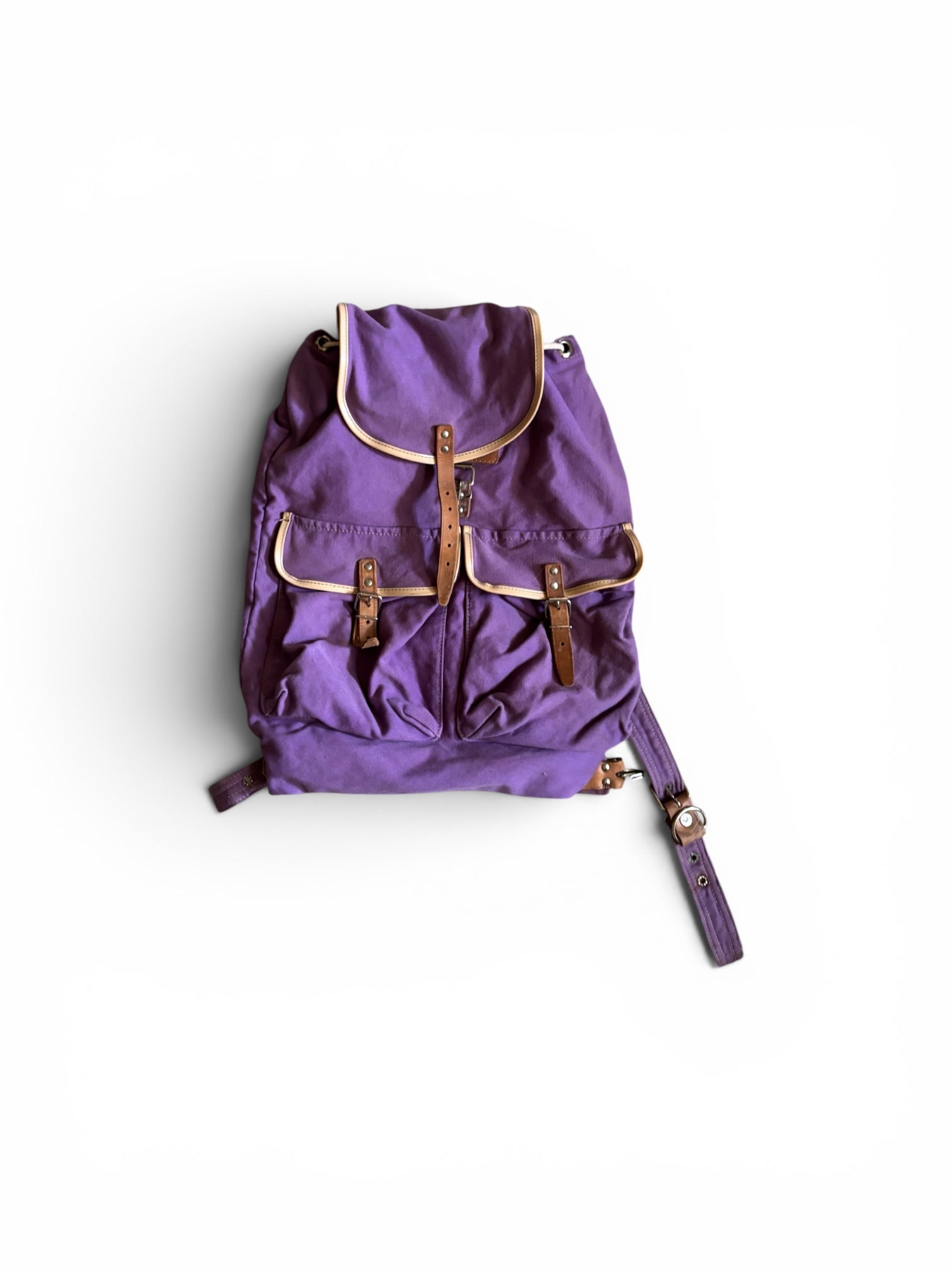 Vintage 70's cotton canvas & Leather trims purple backpack bag