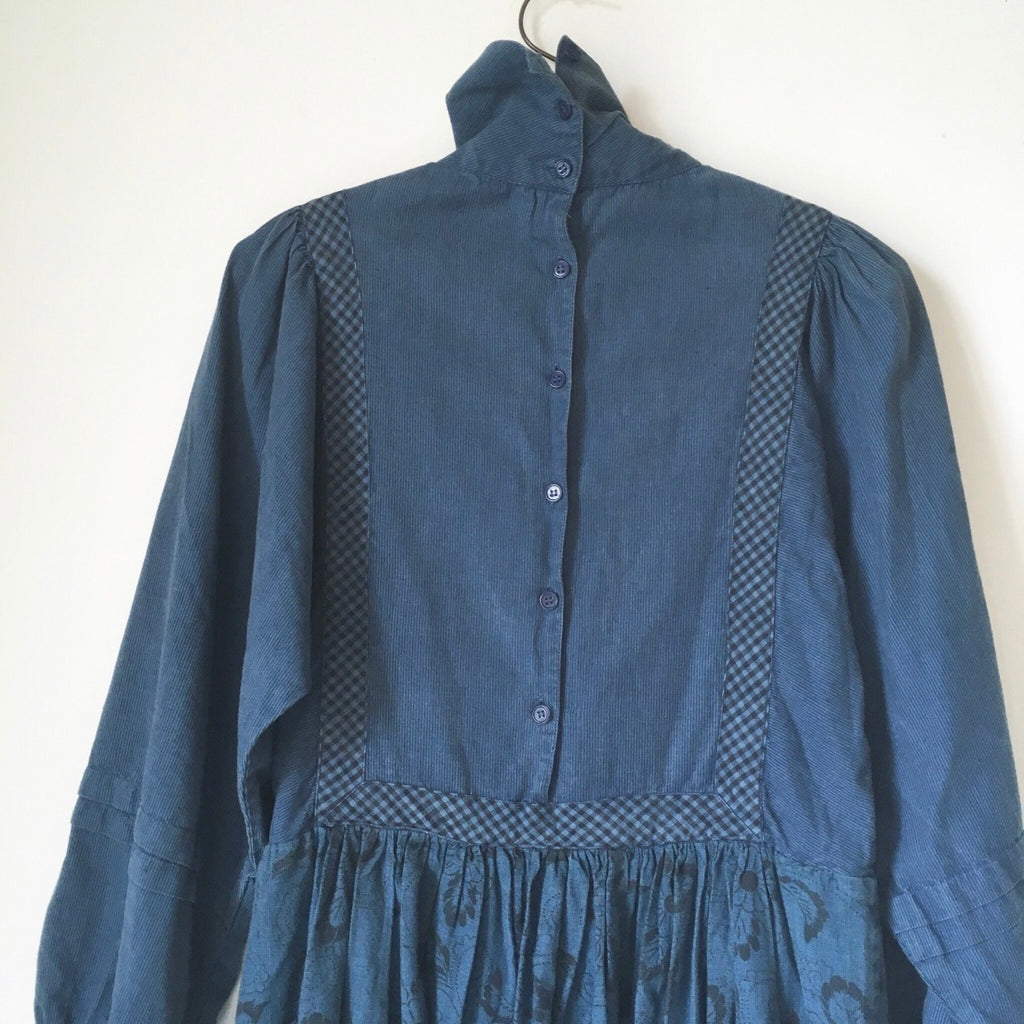 Vintage 80's Patchwork Folk Blue Dress S/M