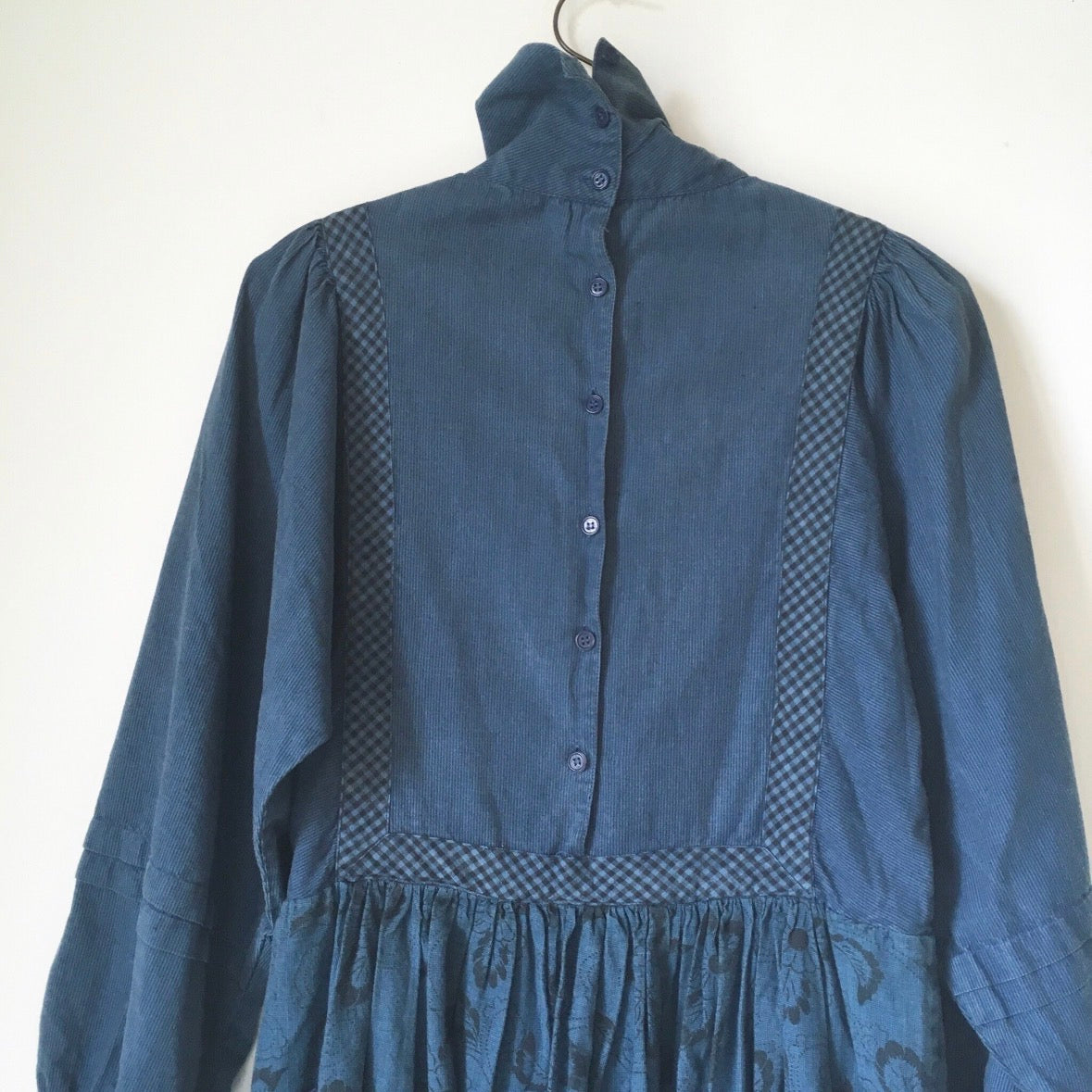 Vintage 80's Patchwork Folk Blue Dress S/M