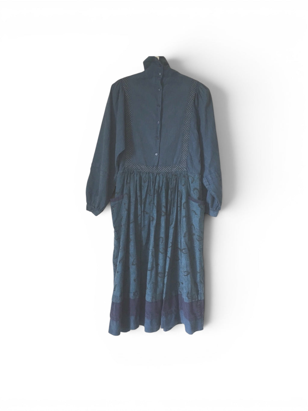 Vintage 80's Patchwork Folk Blue Dress S/M