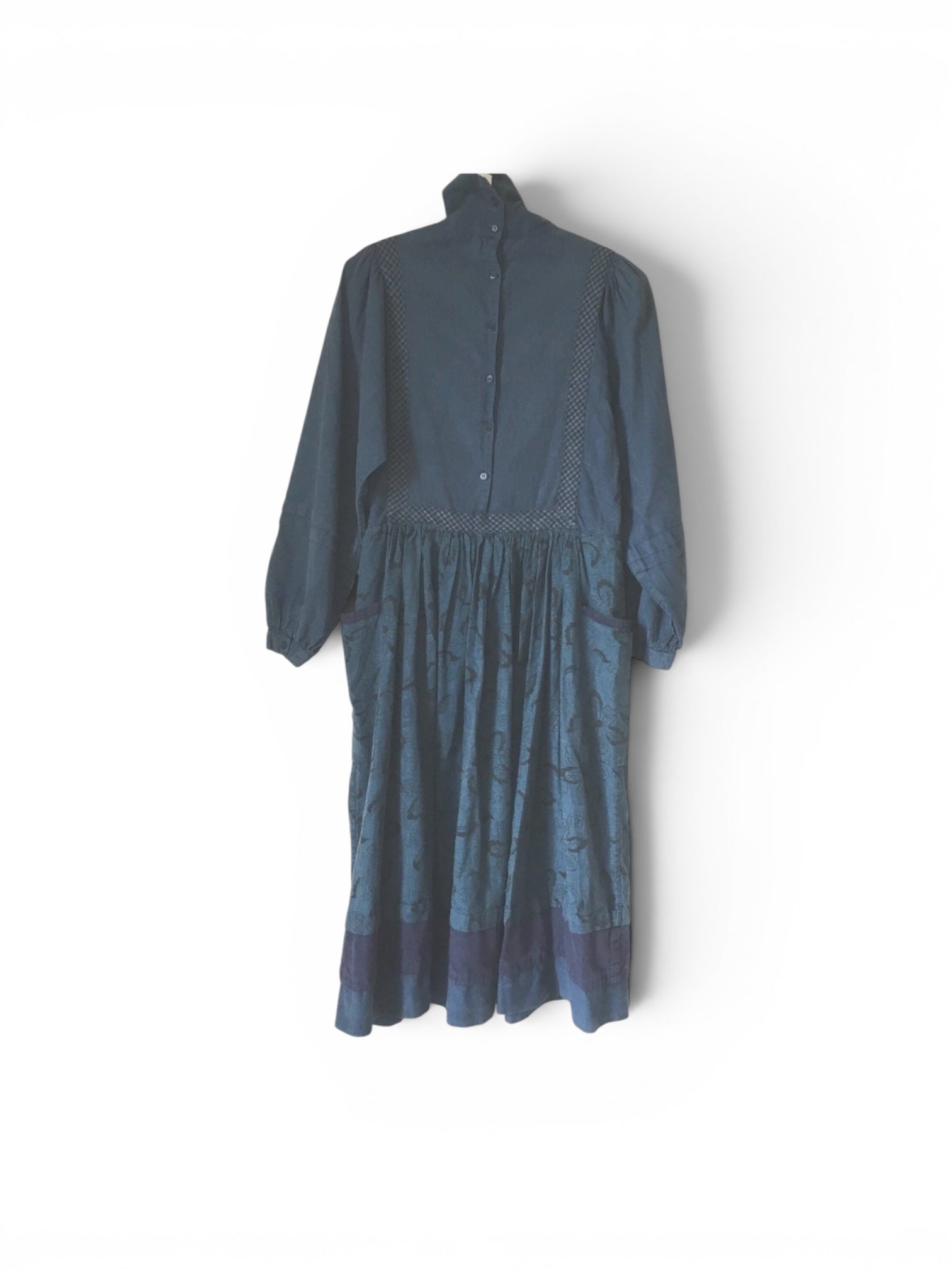 Vintage 80's Patchwork Folk Blue Dress S/M
