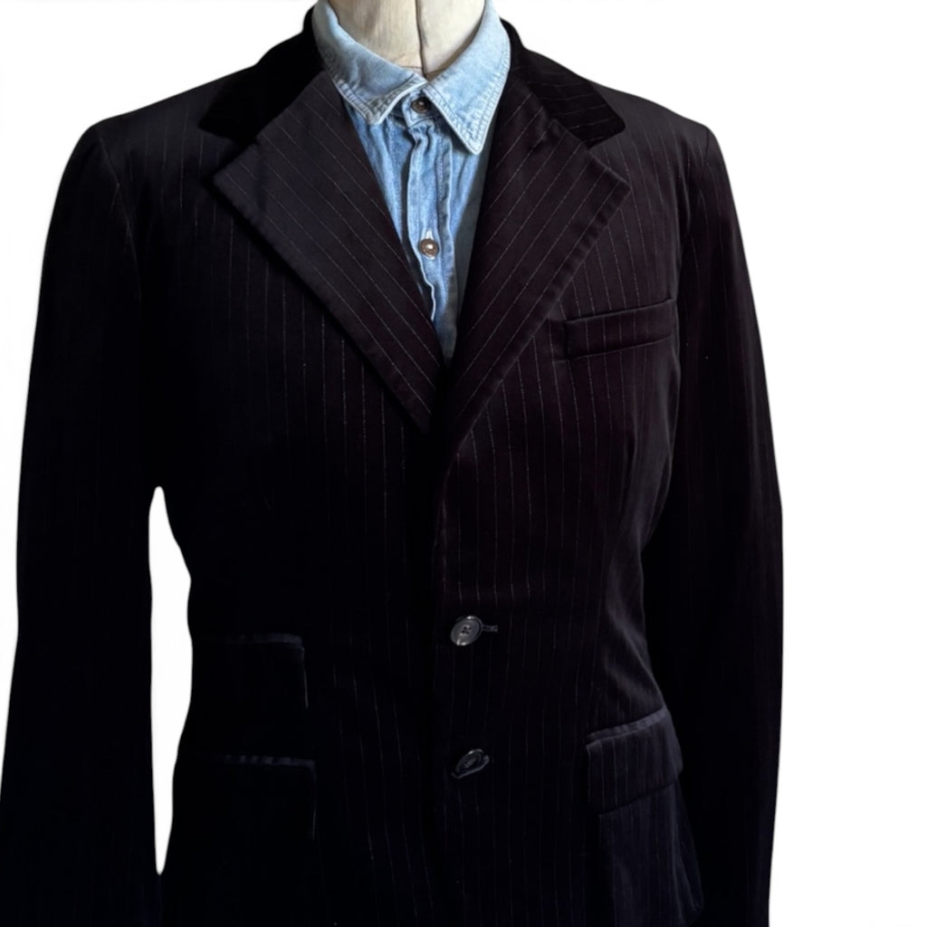 Vintage Ralph Lauren Blue Label Women black striped velvet Blazer 38