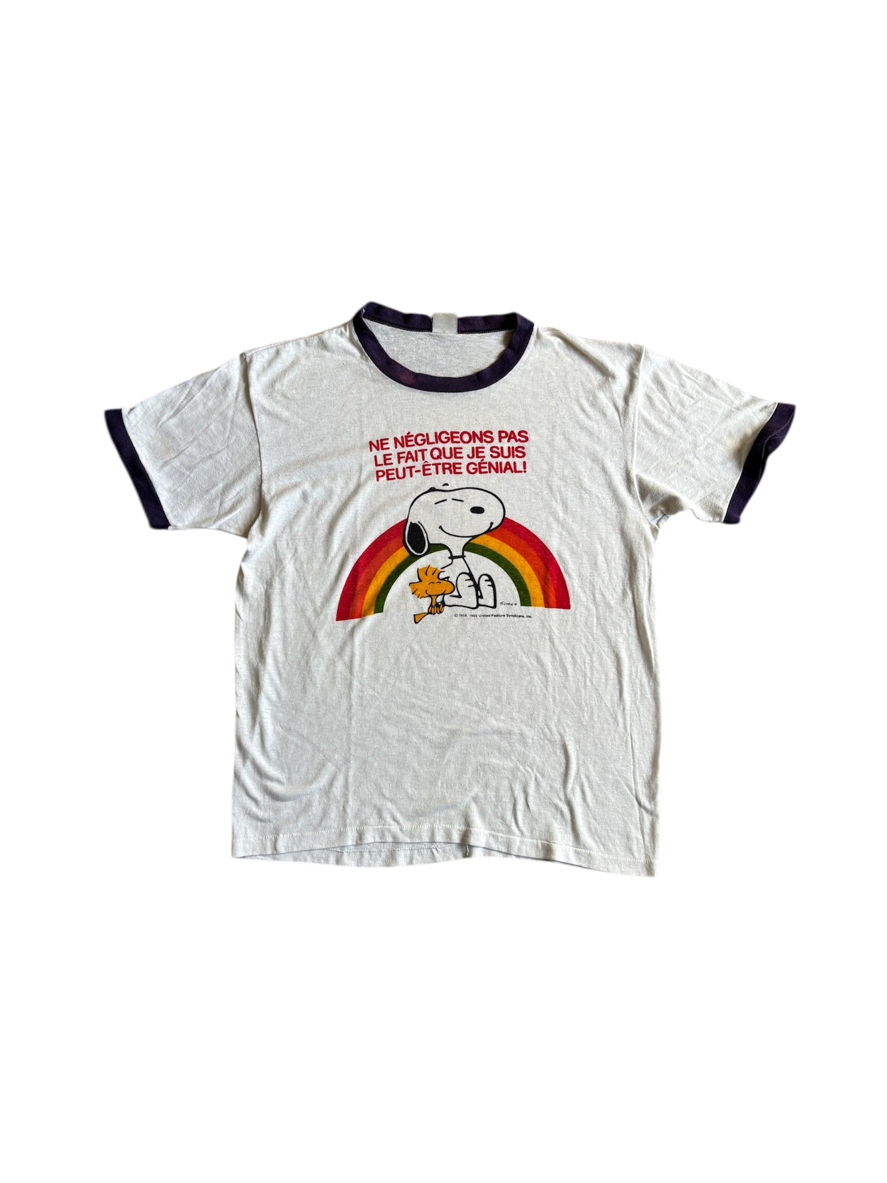 Rare Vintage 70's  thin ringer Snoopy rainbow t-shirt M