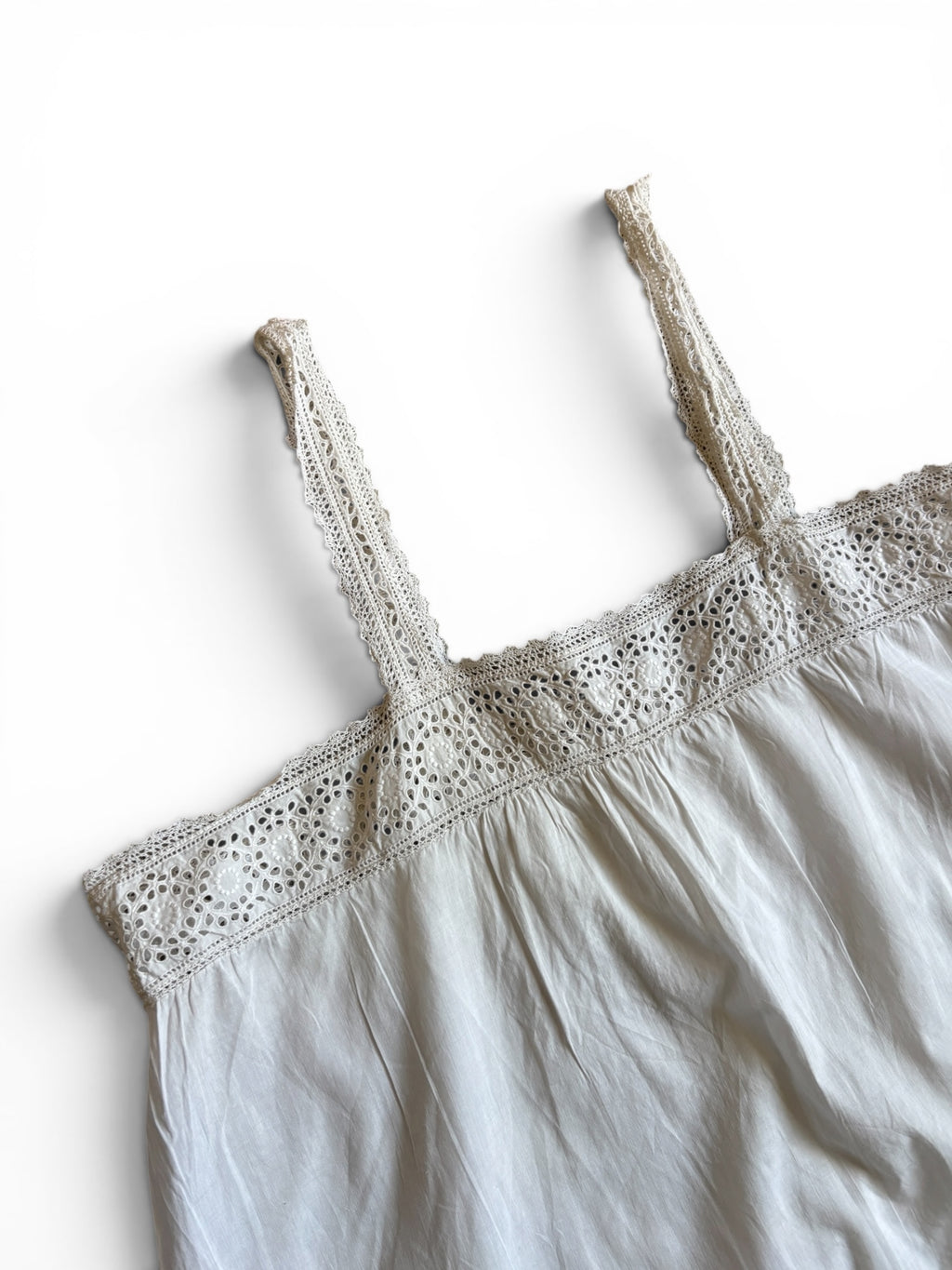 Vintage Old French broderie Anglaise white cotton mini dress