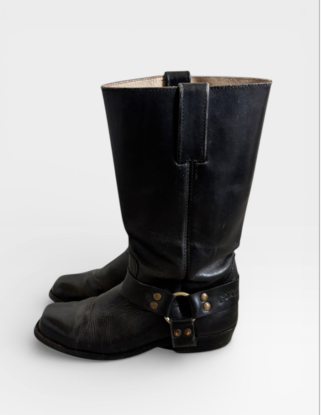 Vintage Go West Black leather Harness Boots 37