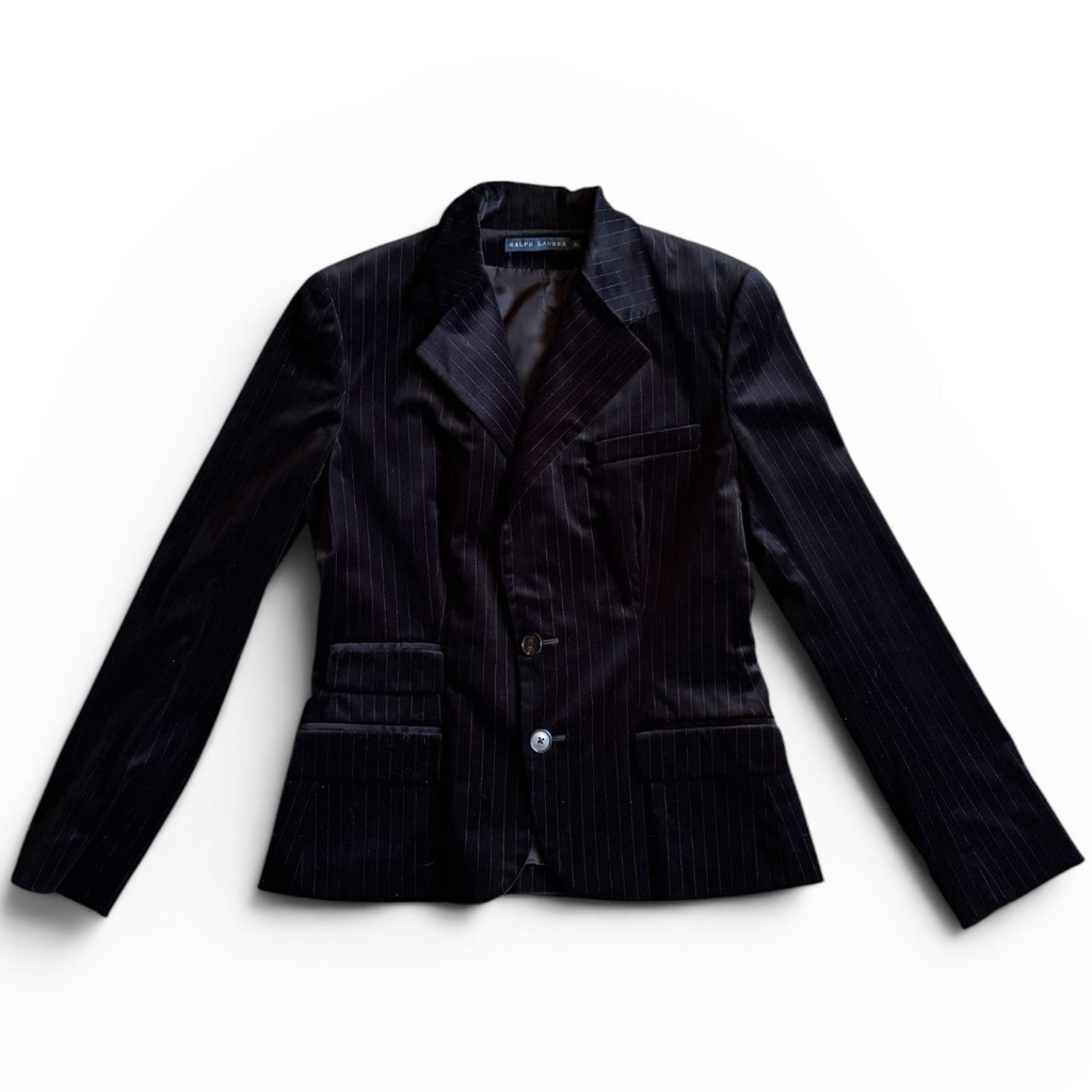 Vintage Ralph Lauren Blue Label Women black striped velvet Blazer 38