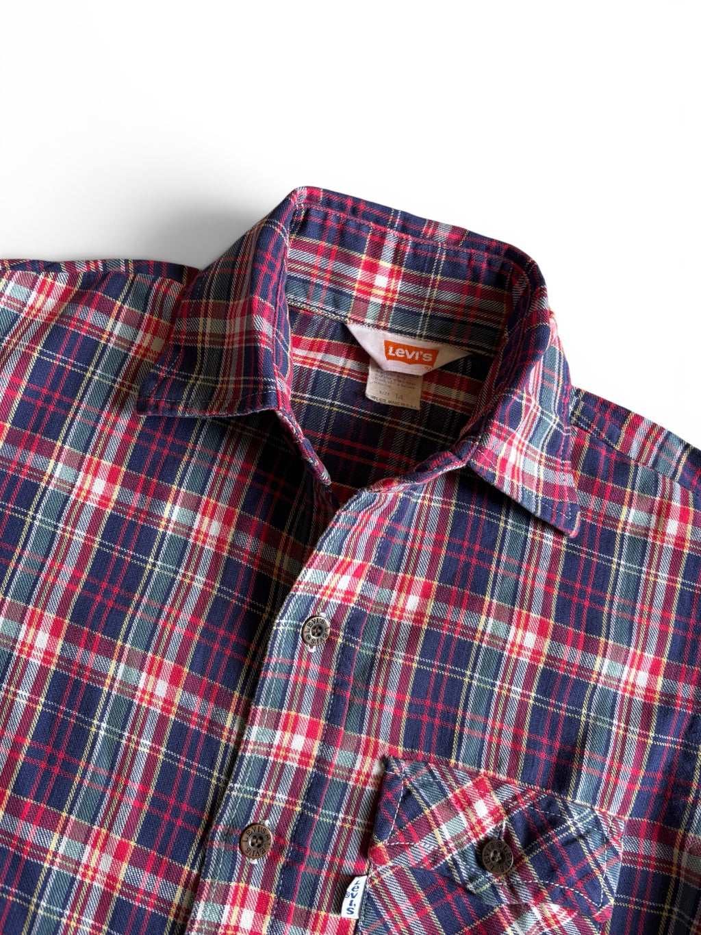 Vintage 70's rare Levis orange tab made in usa flannel plaid shirt XS